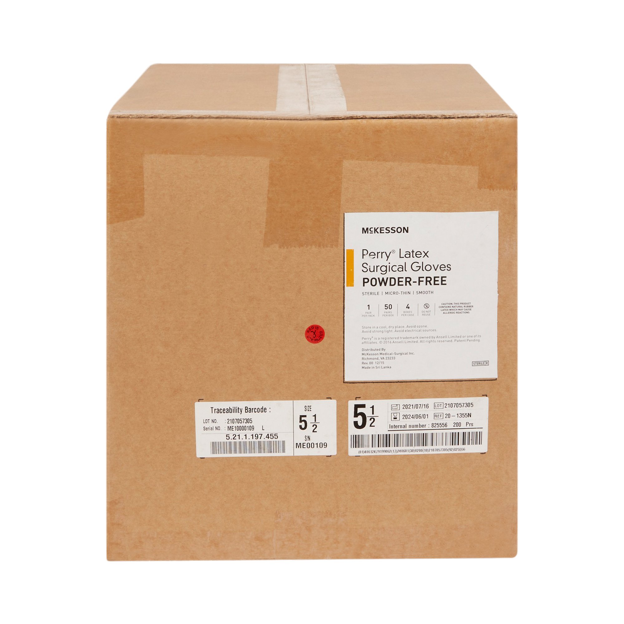 McKesson Brand 20-1355N - McKesson Perry® Latex Surgical Glove, Size 5.5, Brown - 50/Box, 200/Case