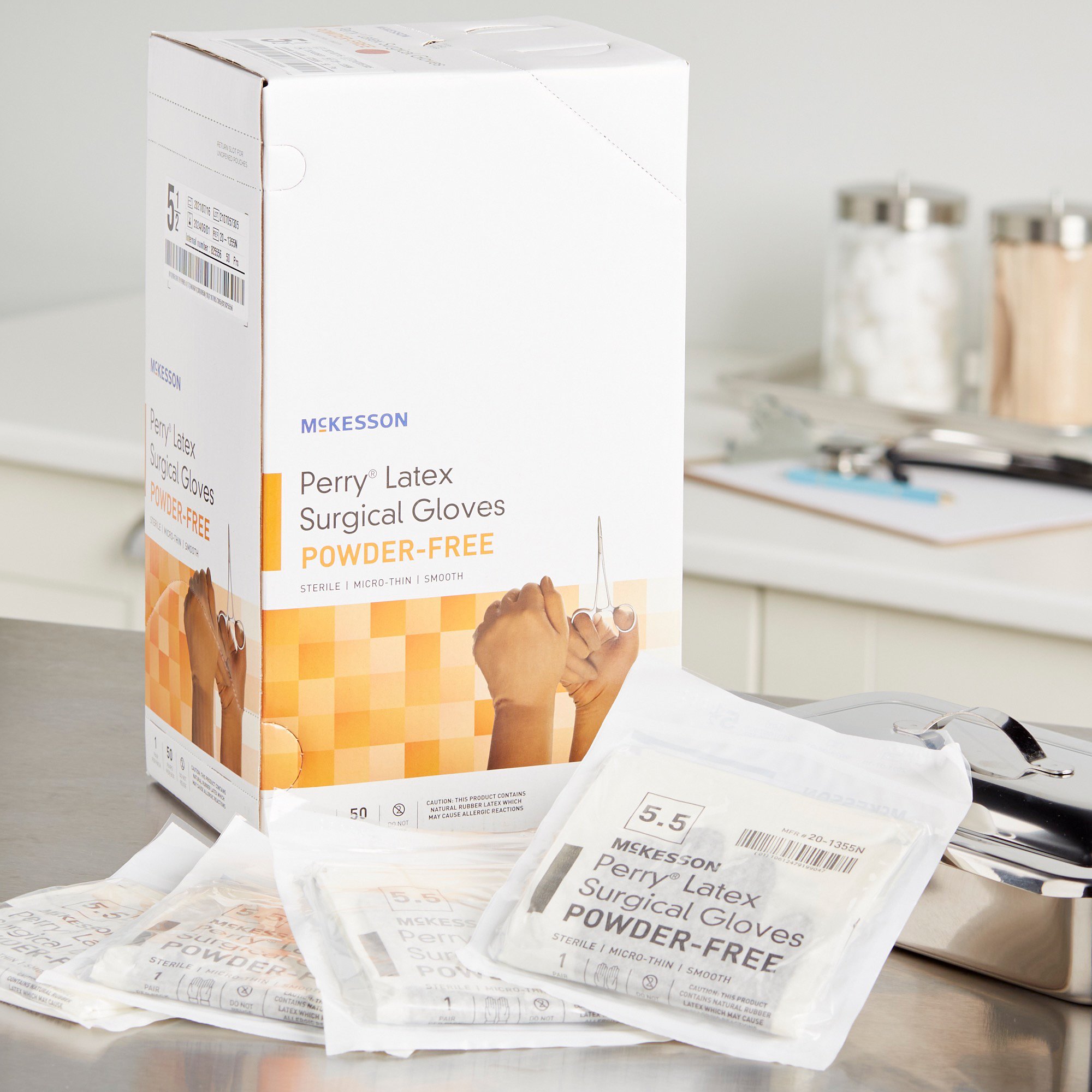 McKesson Brand 20-1355N - McKesson Perry® Latex Surgical Glove, Size 5.5, Brown - 50/Box, 200/Case