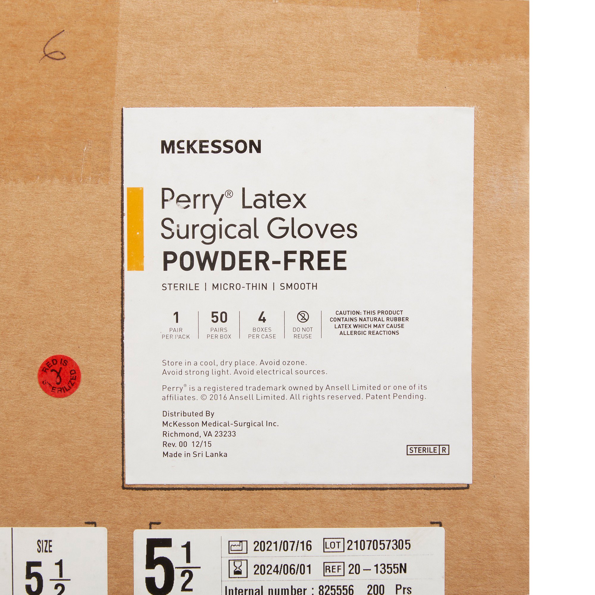 McKesson Brand 20-1355N - McKesson Perry® Latex Surgical Glove, Size 5.5, Brown - 50/Box, 200/Case