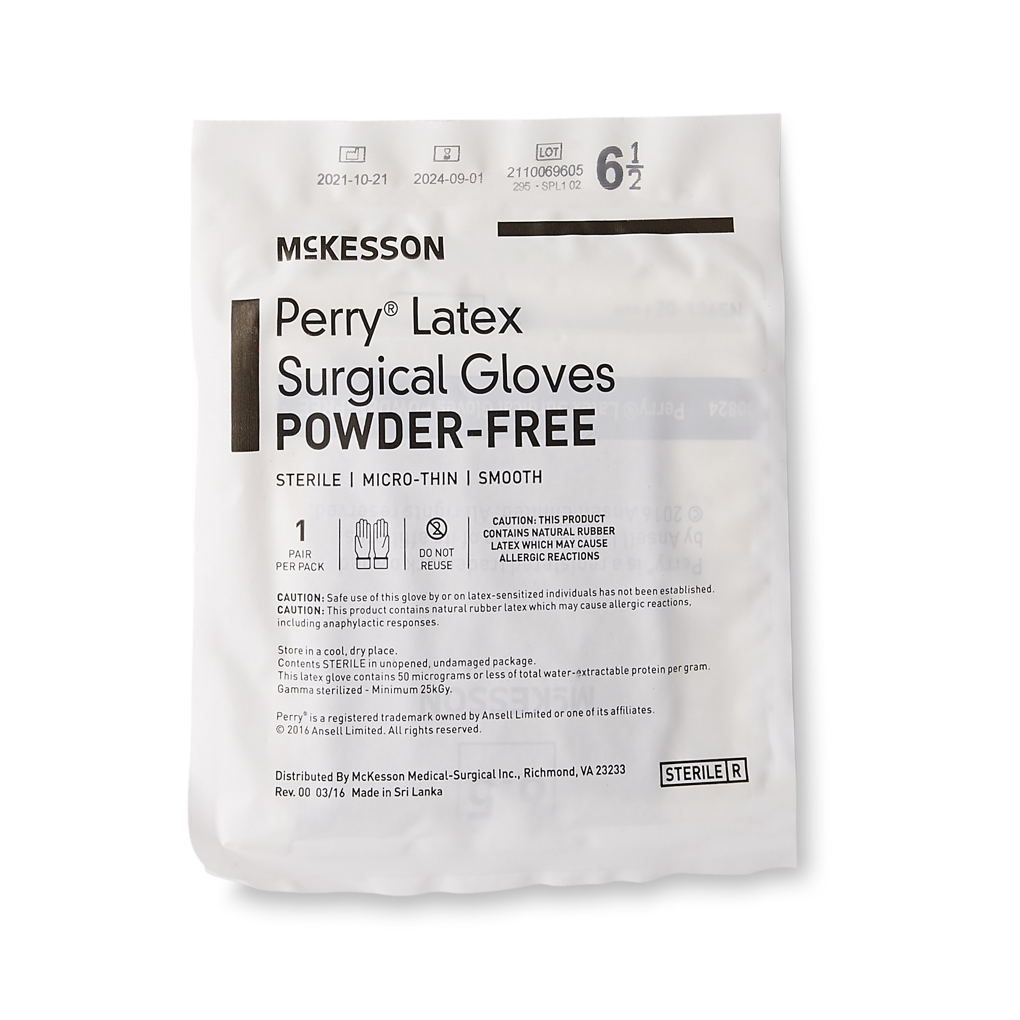 McKesson Brand 20-1365N - McKesson Perry® Latex Surgical Glove, Size 6.5, Brown - 50/Box, 200/Case