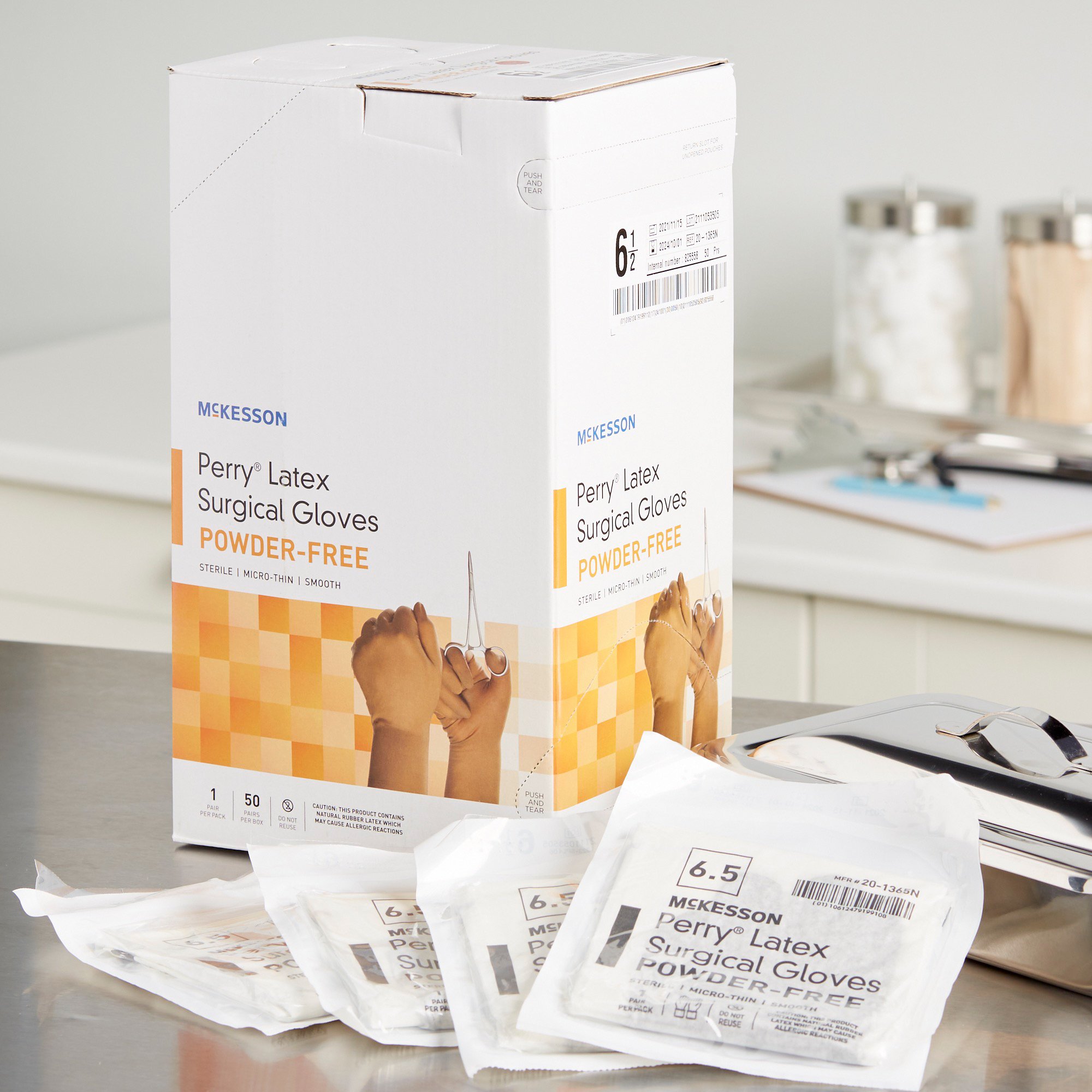 McKesson Brand 20-1365N - McKesson Perry® Latex Surgical Glove, Size 6.5, Brown - 50/Box, 200/Case