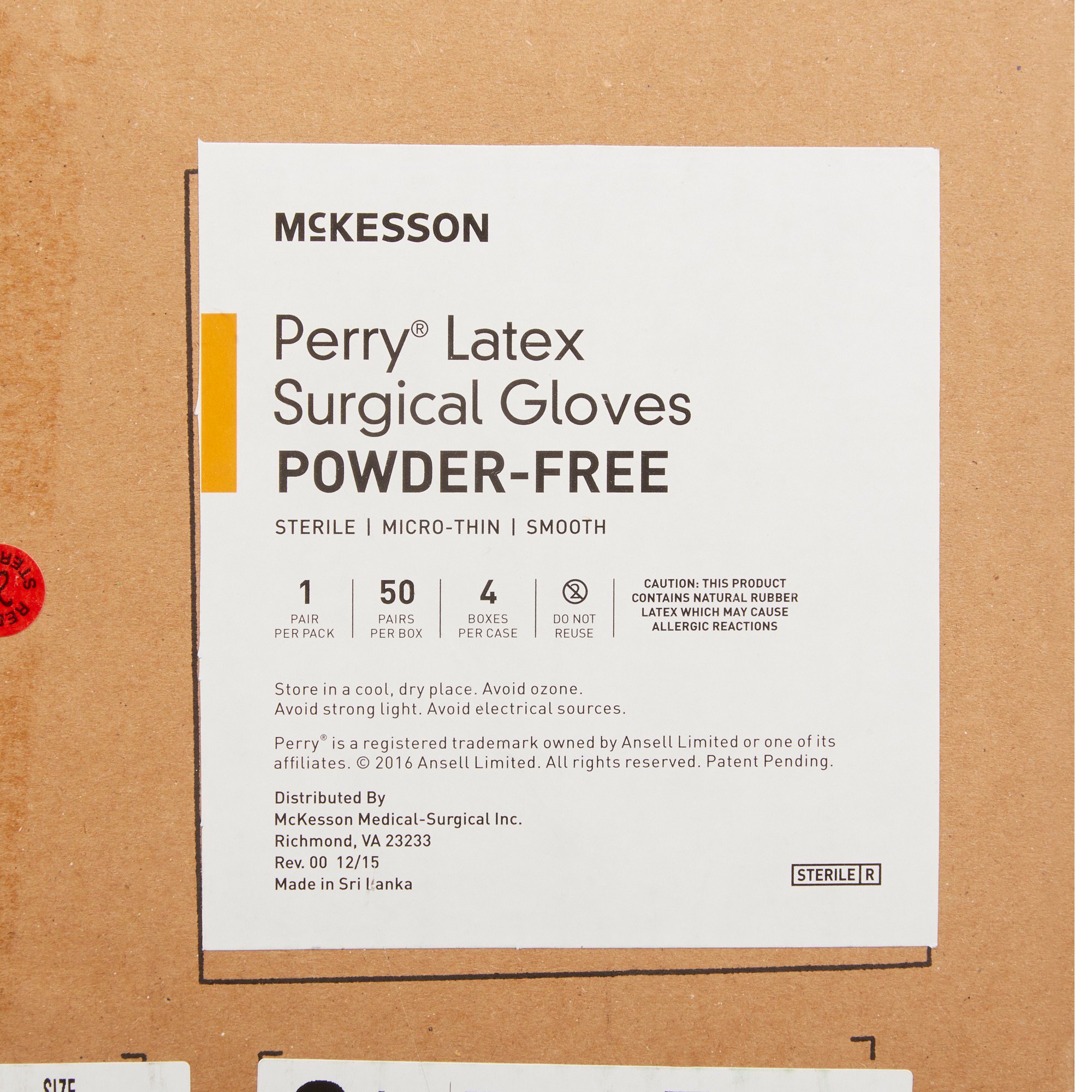 McKesson Brand 20-1365N - McKesson Perry® Latex Surgical Glove, Size 6.5, Brown - 50/Box, 200/Case