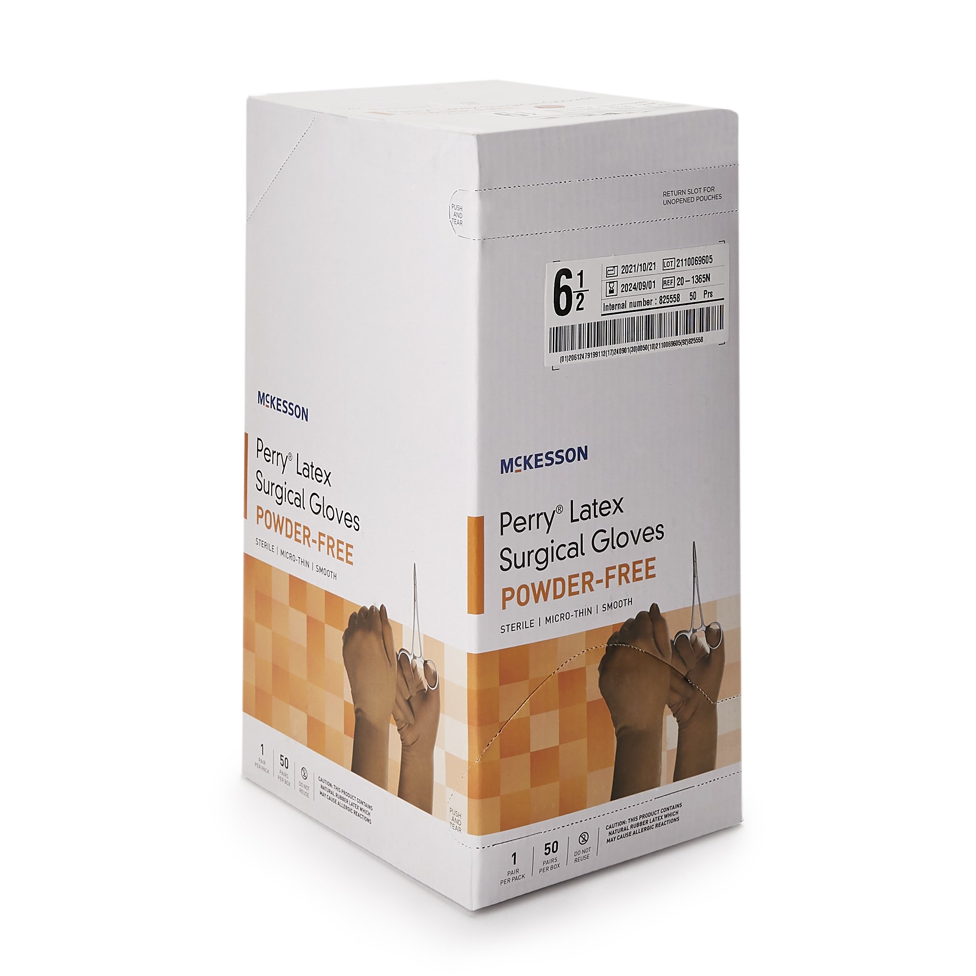 McKesson Brand 20-1365N - McKesson Perry® Latex Surgical Glove, Size 6.5, Brown - 50/Box, 200/Case