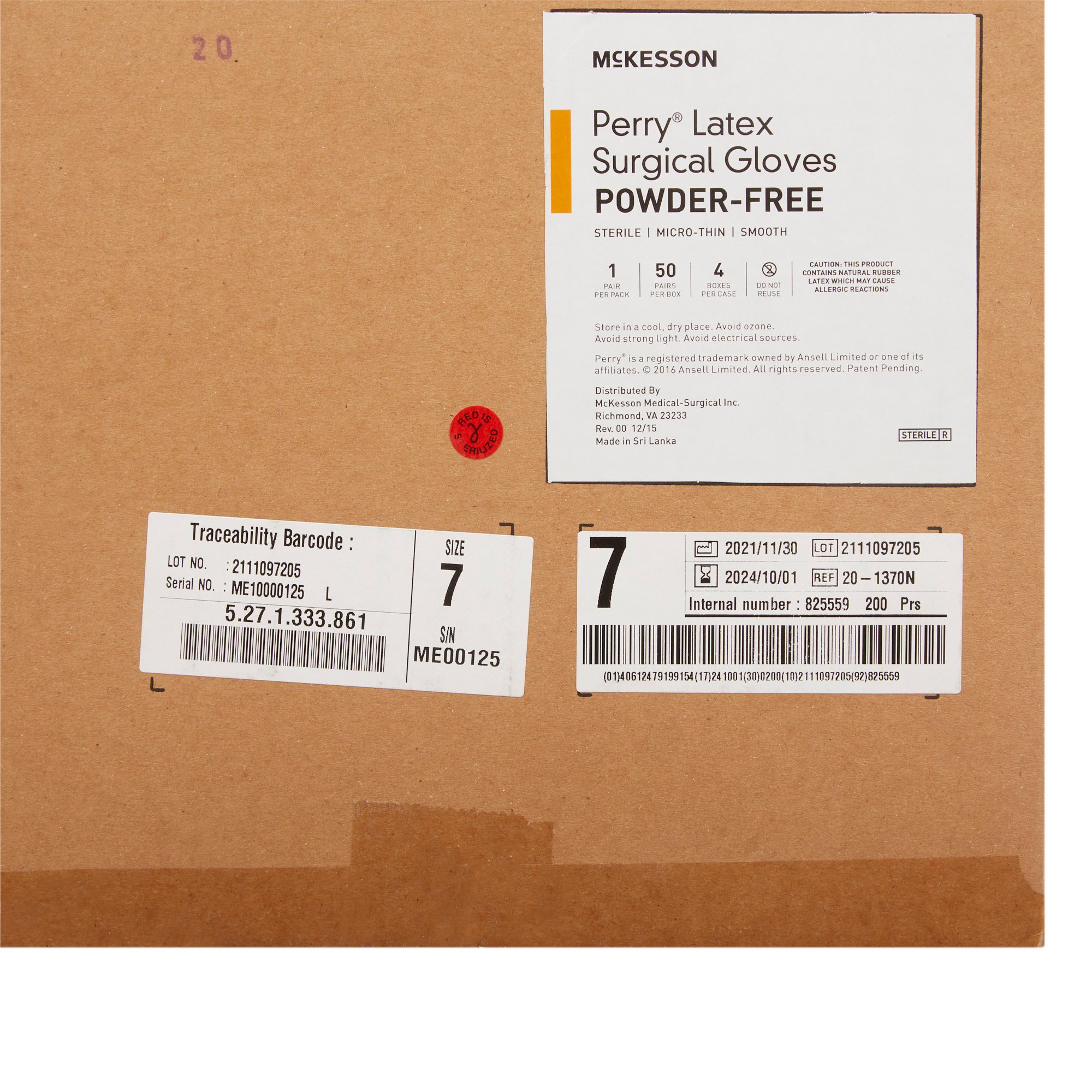 McKesson Brand 20-1370N - McKesson Perry® Latex Surgical Glove, Size 7, Brown - 50/Box, 200/Case