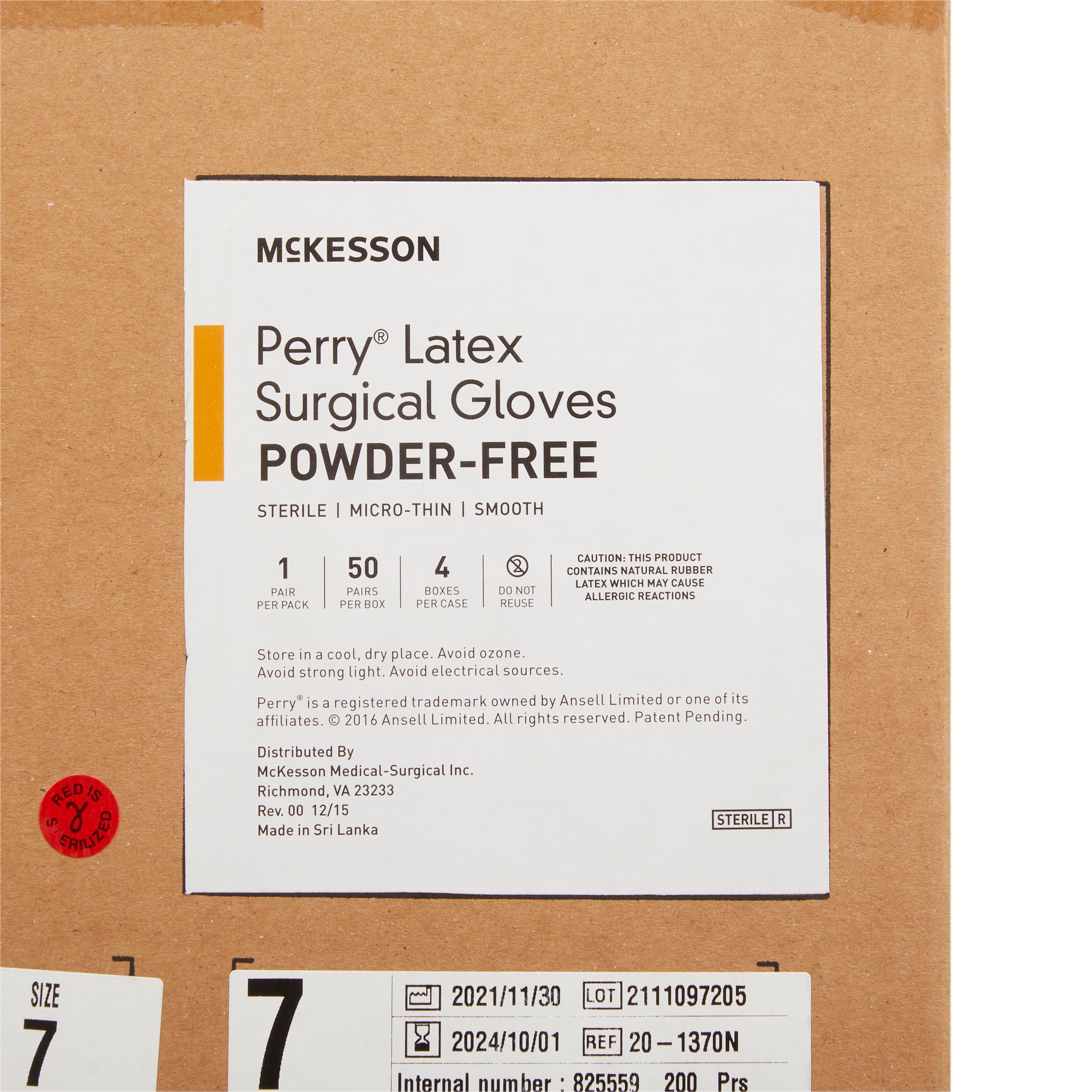 McKesson Brand 20-1370N - McKesson Perry® Latex Surgical Glove, Size 7, Brown - 50/Box, 200/Case