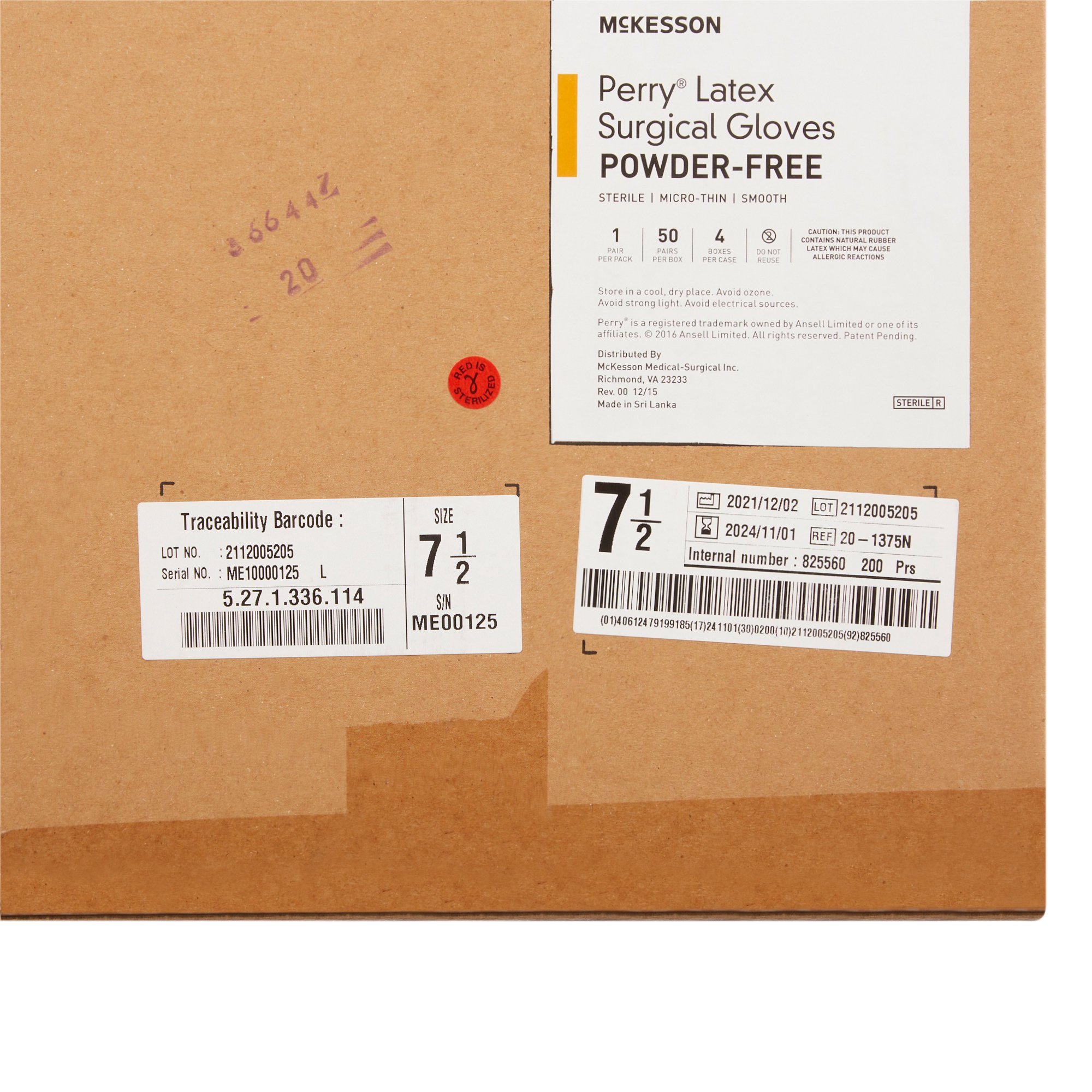 McKesson Brand 20-1375N - McKesson Perry® Latex Surgical Glove, Size 7.5, Brown - 50/Box, 200/Case