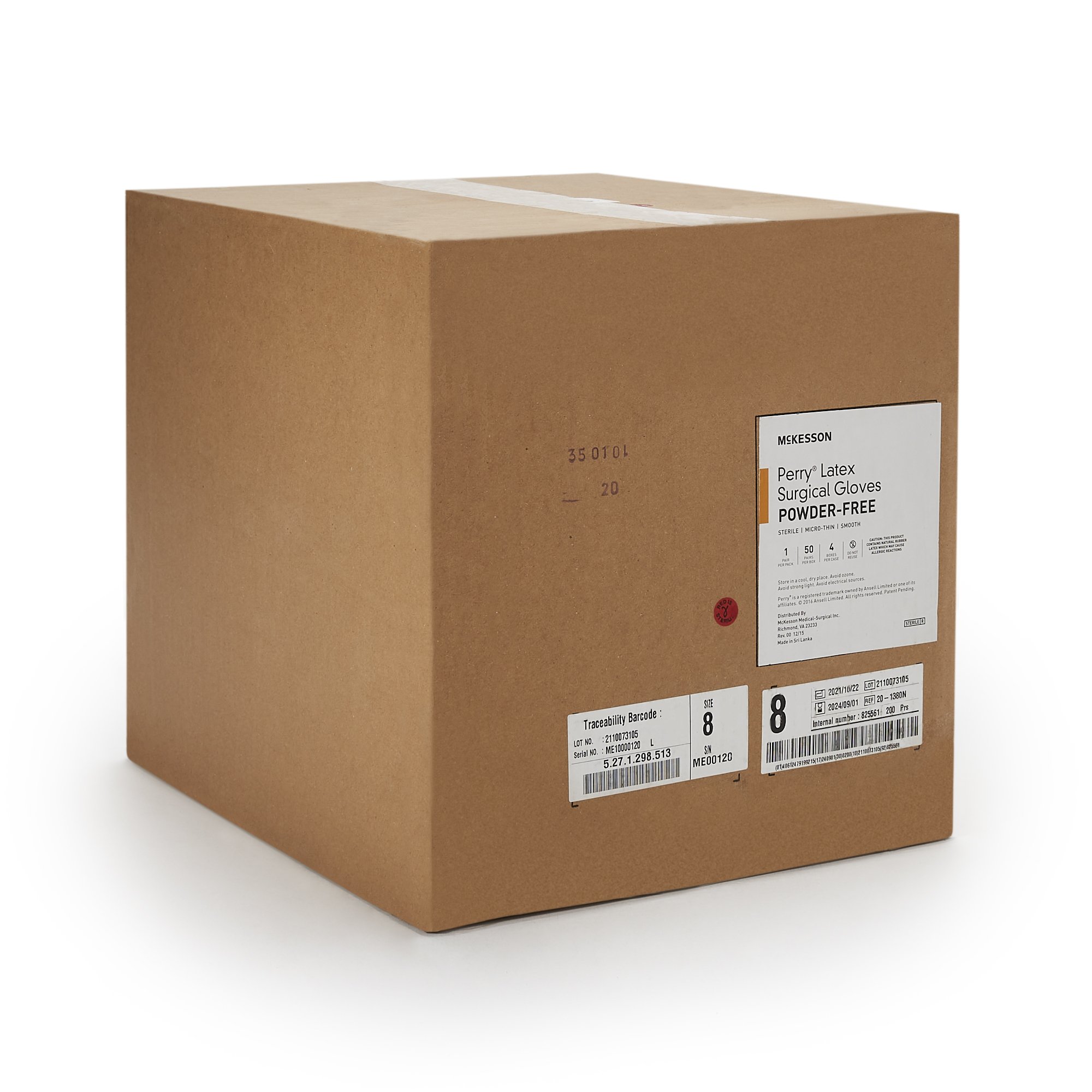 McKesson Brand 20-1380N - McKesson Perry® Latex Surgical Glove, Size 8, Brown - 50/Box, 200/Case