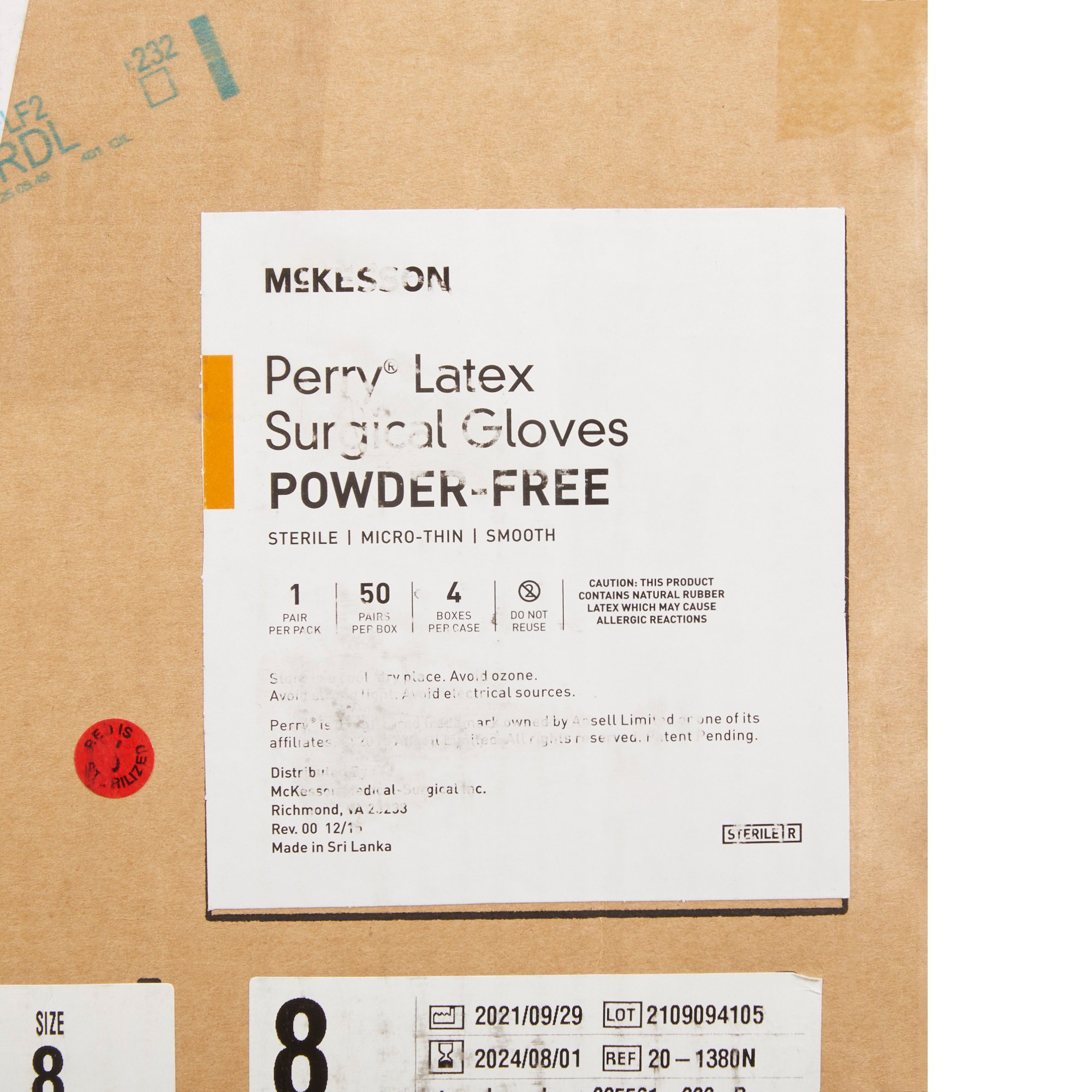 McKesson Brand 20-1380N - McKesson Perry® Latex Surgical Glove, Size 8, Brown - 50/Box, 200/Case
