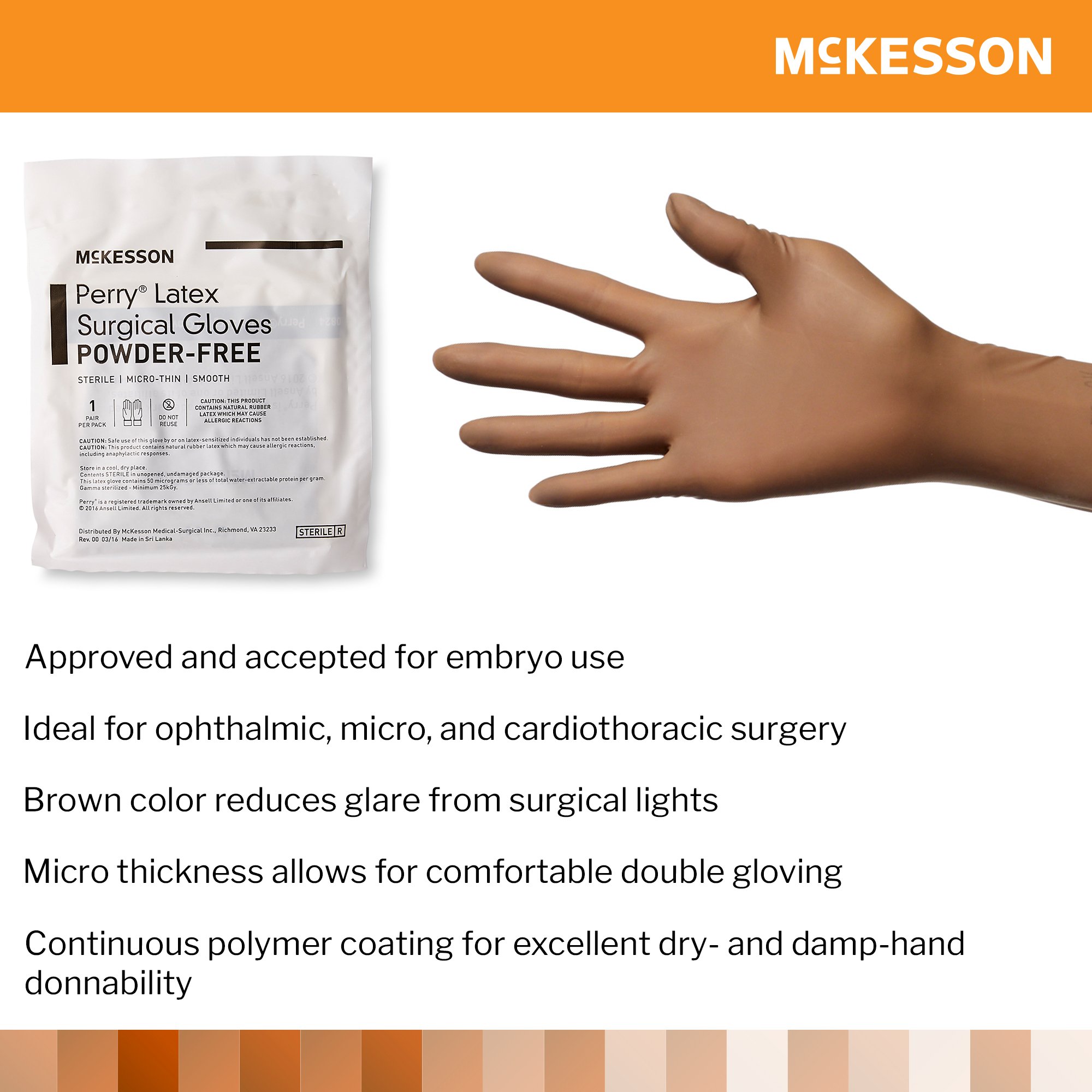 McKesson Brand 20-1390N - McKesson Perry® Latex Surgical Glove, Size 9, Brown - 50/Box, 200/Case