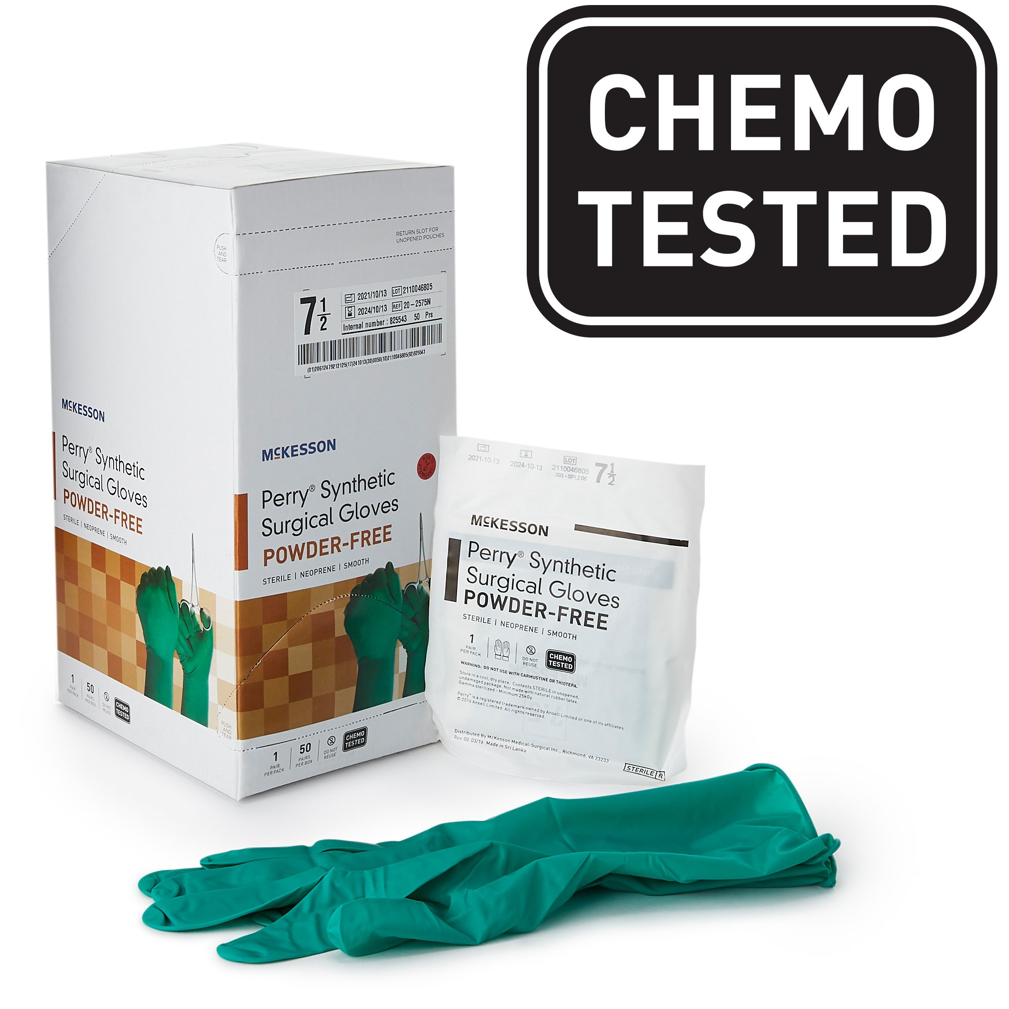 McKesson Brand 20-2575N - McKesson Perry® Performance Plus Polychloroprene Surgical Glove, Size 7.5, Green - 1/Pair, 50/Box, 200/Case