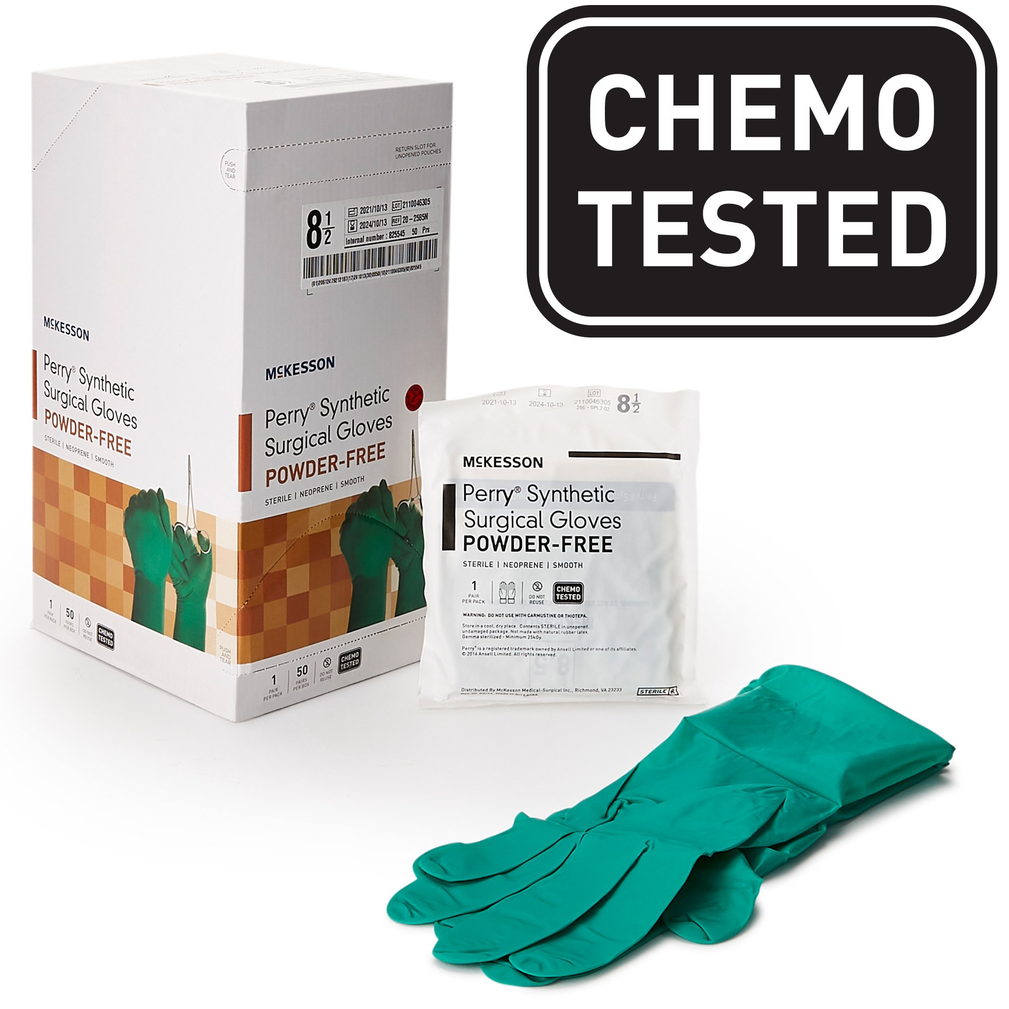 McKesson Brand 20-2585N - McKesson Perry® Performance Plus Polychloroprene Surgical Glove, Size 8.5, Green - 1/Pair, 50/Box, 200/Case