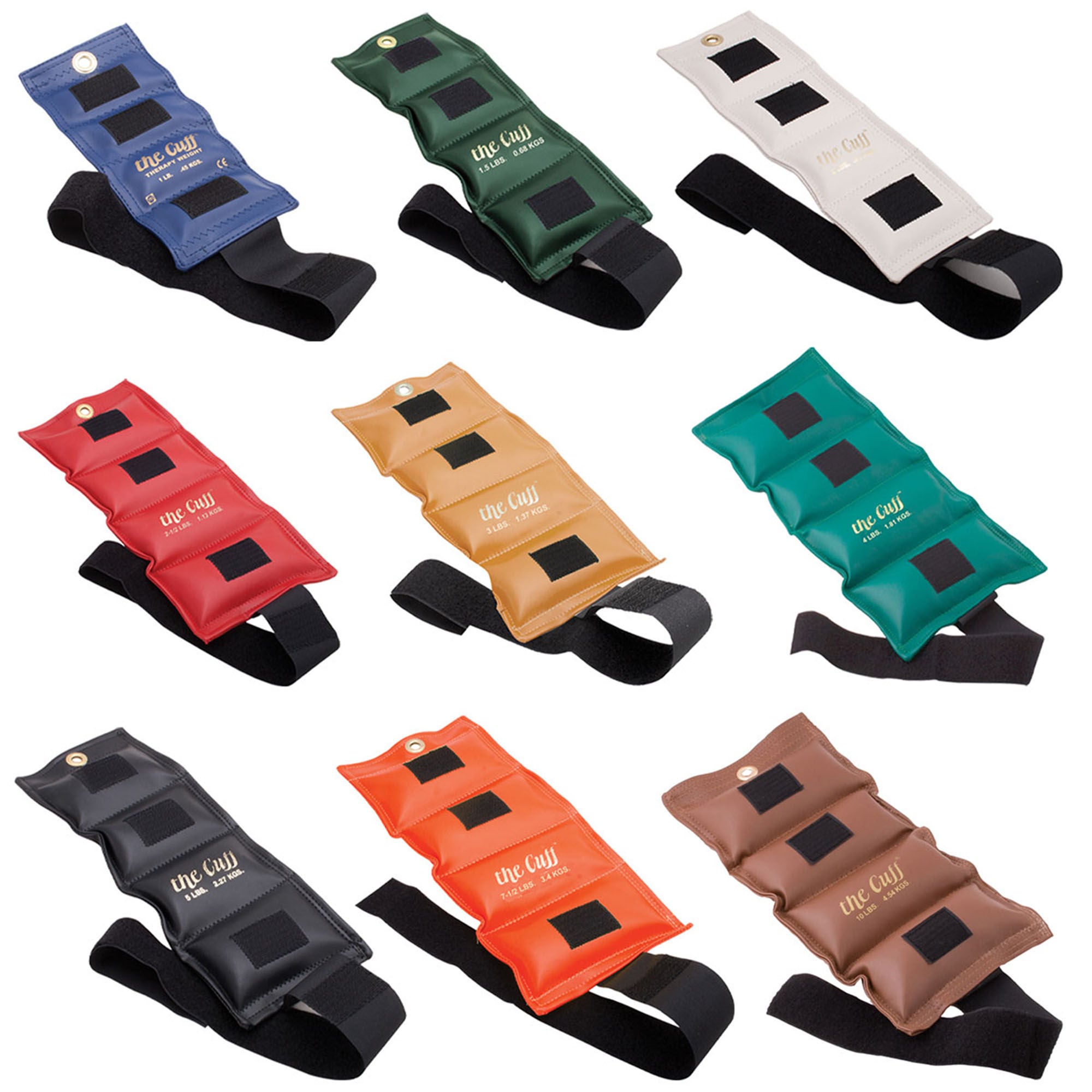 Fabrication Enterprises - 10-0274 Weight Cuff Set 9 Piece Set / Adjustable Cuff Style The Cuff® Original Standard Set 1 lbs. / 1-1/2 lbs. / 2 lbs. / 2-1/2 lbs. / 3 lbs. / 4 lbs. / 5 lbs. / 7-1/2 lbs. / 10 lbs.