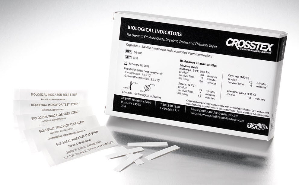 SPS Medical Supply - DS-100 Sterilization Biological Indicator Strip Crosstex® Steam / EO Gas / Dry Heat / Chemical Vapor 48 to 72 Hour Processing Time