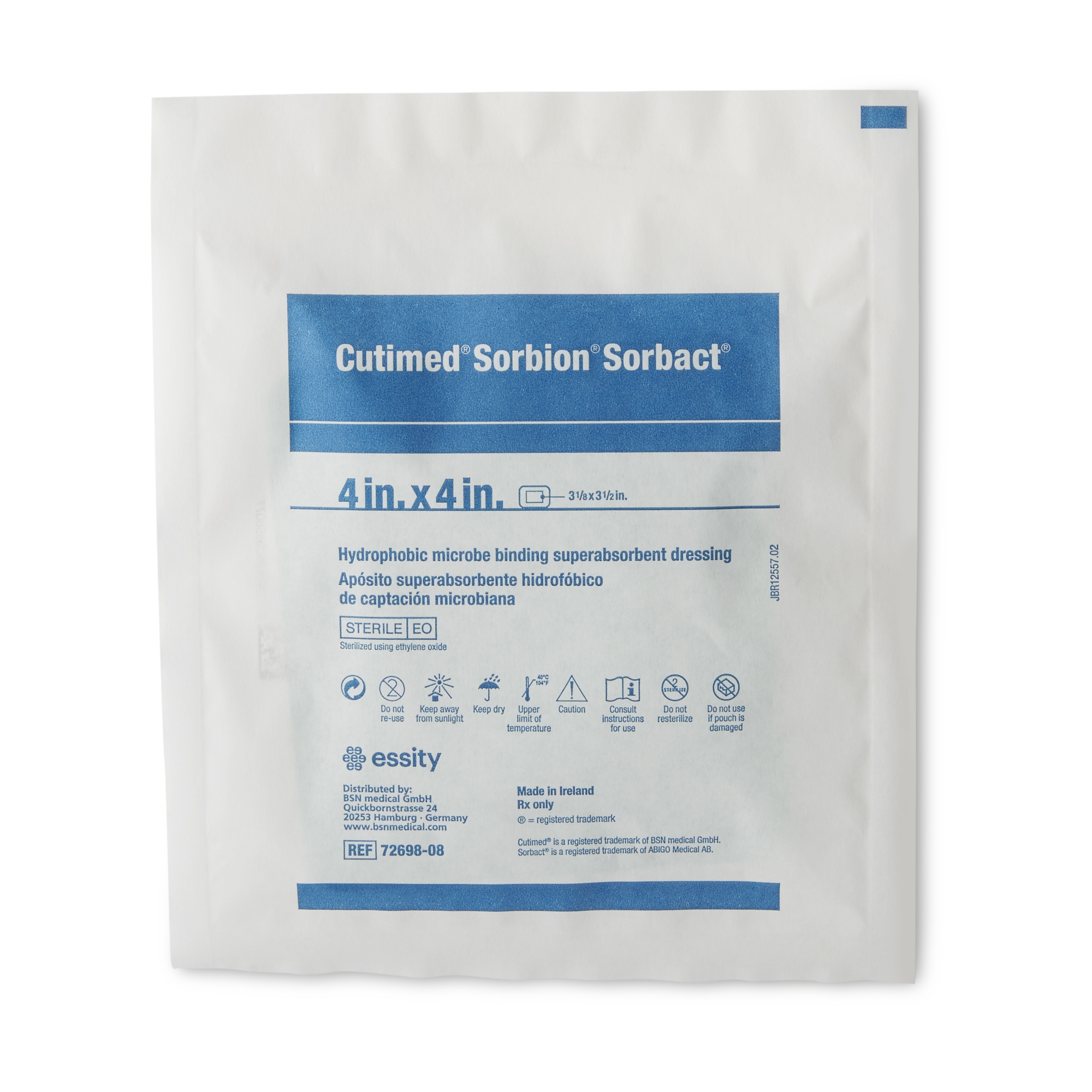 BSN Medical 7269808 - Cutimed® Sorbion Sorbact® Super Absorbent Antimicrobial Dressing, 4 x 4 Inch - 10/Box
