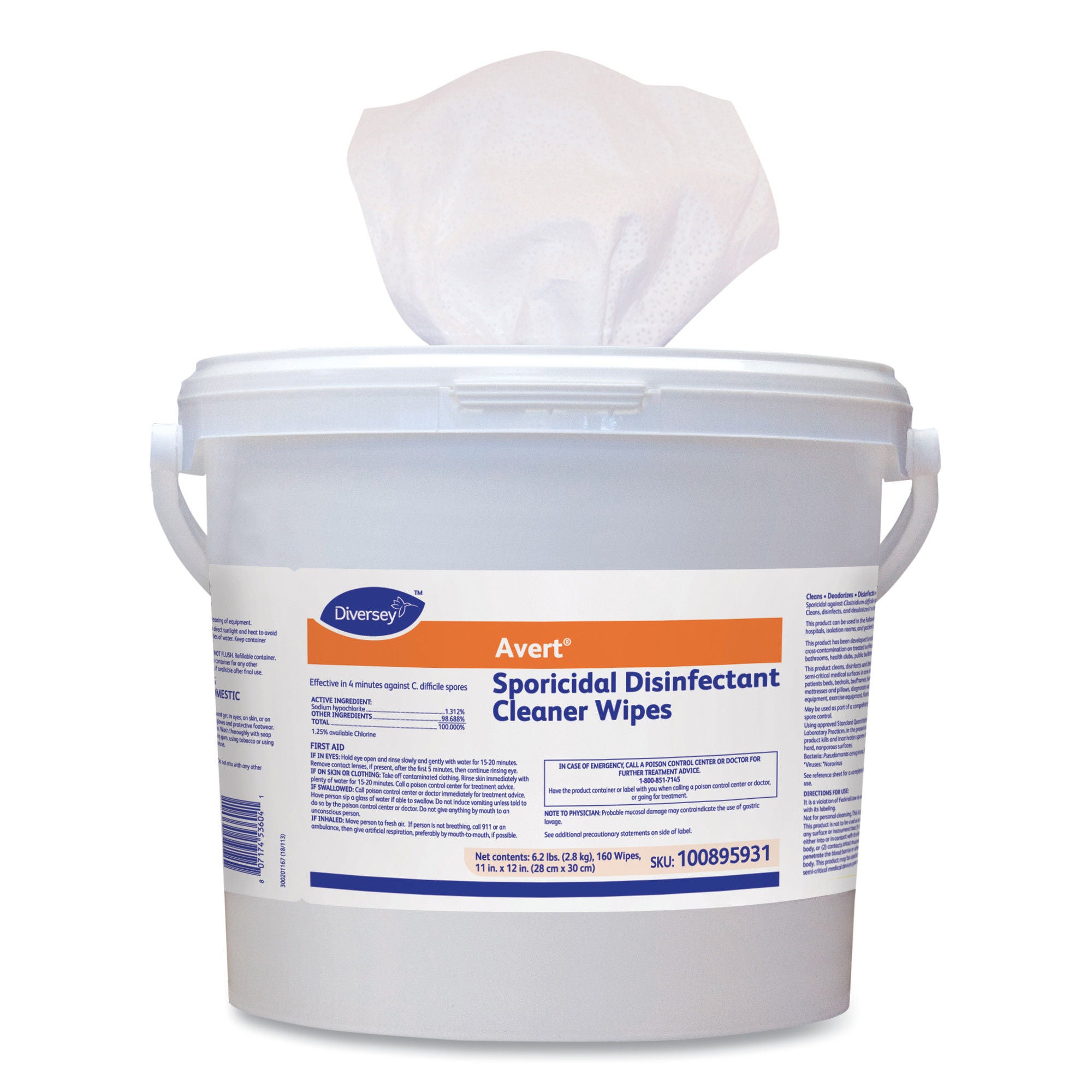 Essendant Co-United Stationers - DVO100895931 Surface Disinfectant Cleaner Diversey™ Avert™ Premoistened Manual Pull Wipe 160 Count Pail Chlorine Scent NonSterile