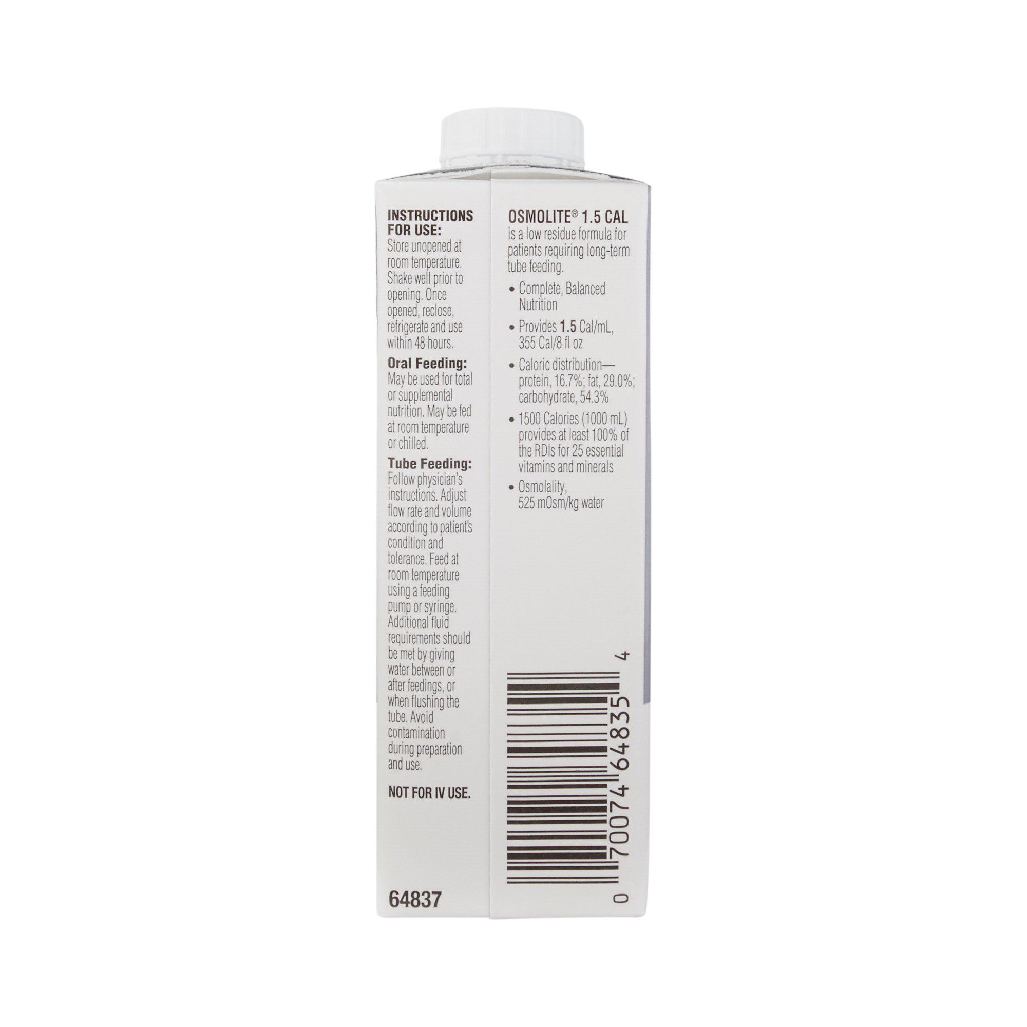 Abbott Nutrition 64837 - Osmolite 1.5 Cal Nutrition, Tube-Feeding, 8-ounce carton - 1/Each, 24/Case