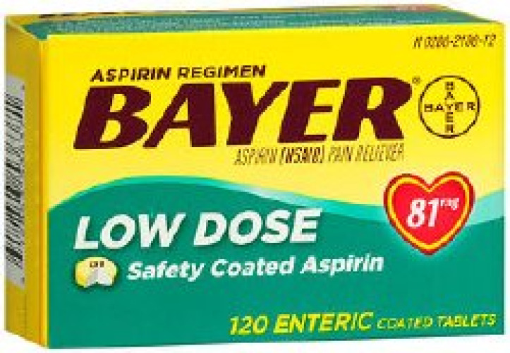 Bayer 00280210012 - Bayer Low Dose Safety Coated Aspirin 81 mg Tablets - 120/Box