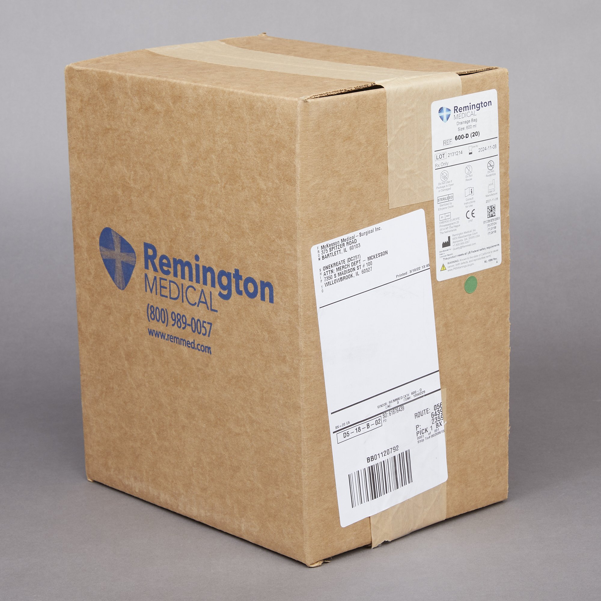 Remington Medical 600-D - Remington Medical Drain Bag, 24-Inch Tubing - 1/Each, 20/Box