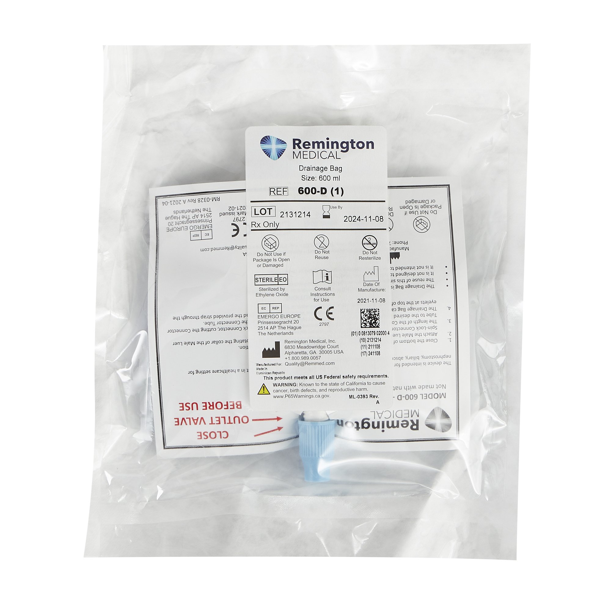 Remington Medical - 600-D Remington Medical Drain Bag