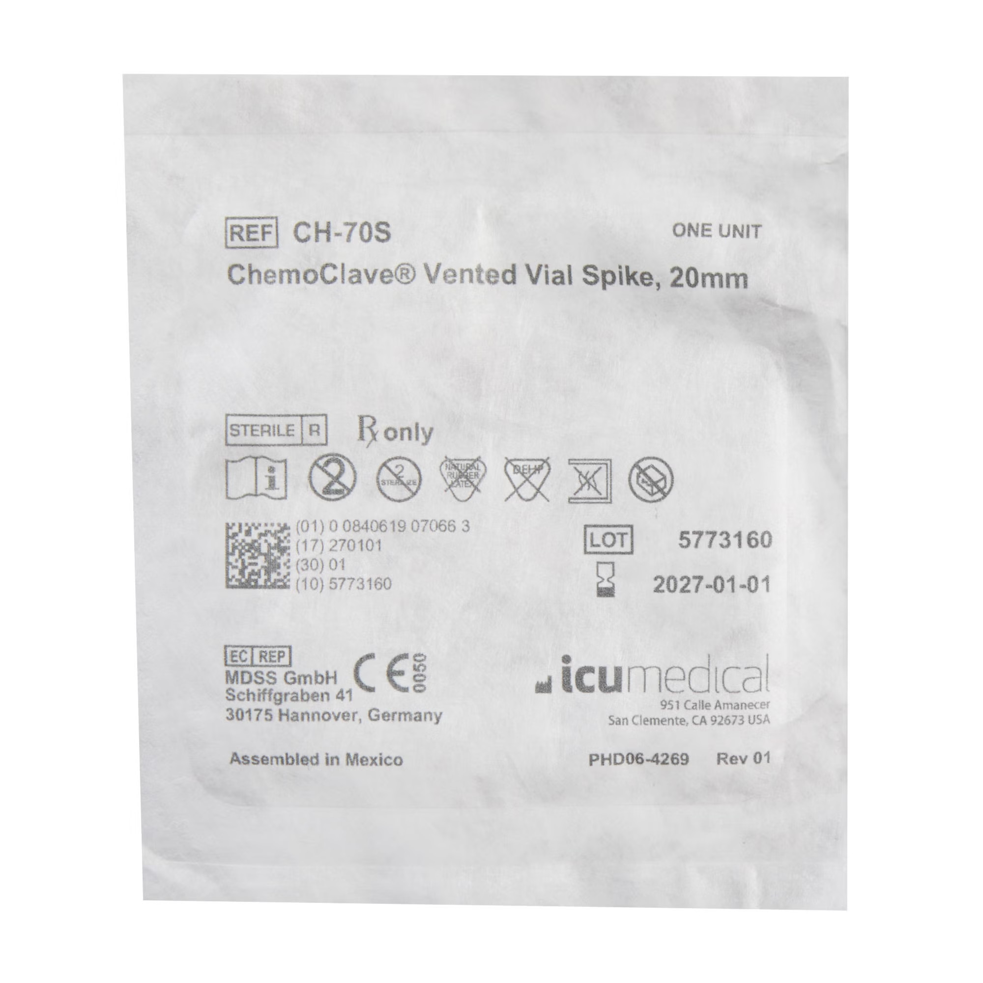 ICU Medical - CH-70S Vial Spike ChemoClave® For Vials with 20 mm Closures