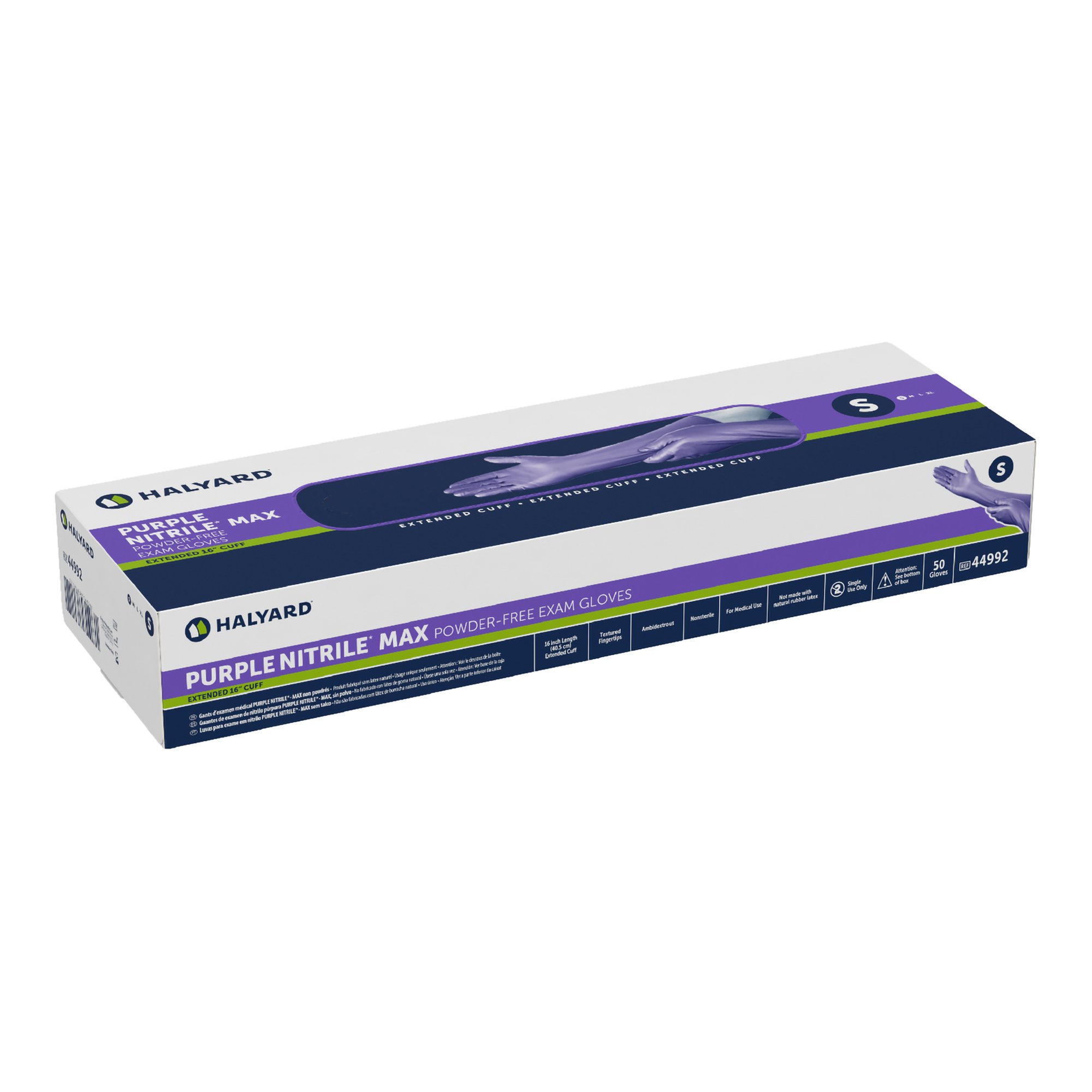 O&M Halyard Inc 44992 - Purple Nitrile Max™ Extended Cuff Length Exam Glove, Small - 50/Box, 400/Case