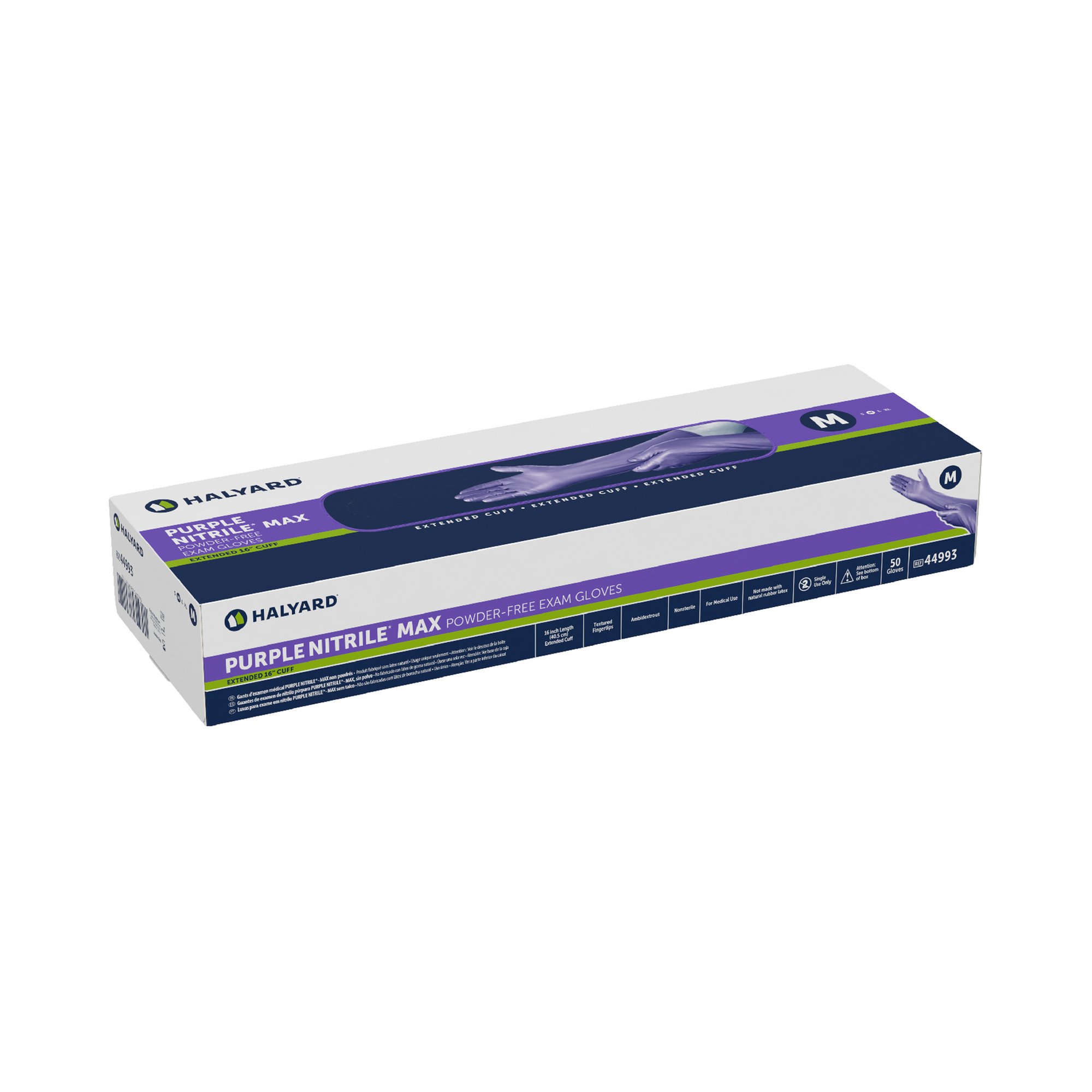 O&M Halyard Inc 44993 - Purple Nitrile Max™ Extended Cuff Length Exam Glove, Medium - 50/Box, 400/Case