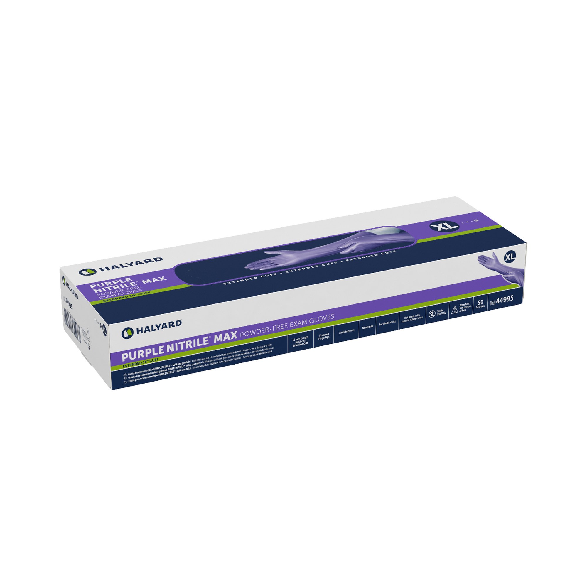 O&M Halyard Inc 44995 - Purple Nitrile Max™ Extended Cuff Length Exam Glove, Extra Large - 50/Box, 400/Case