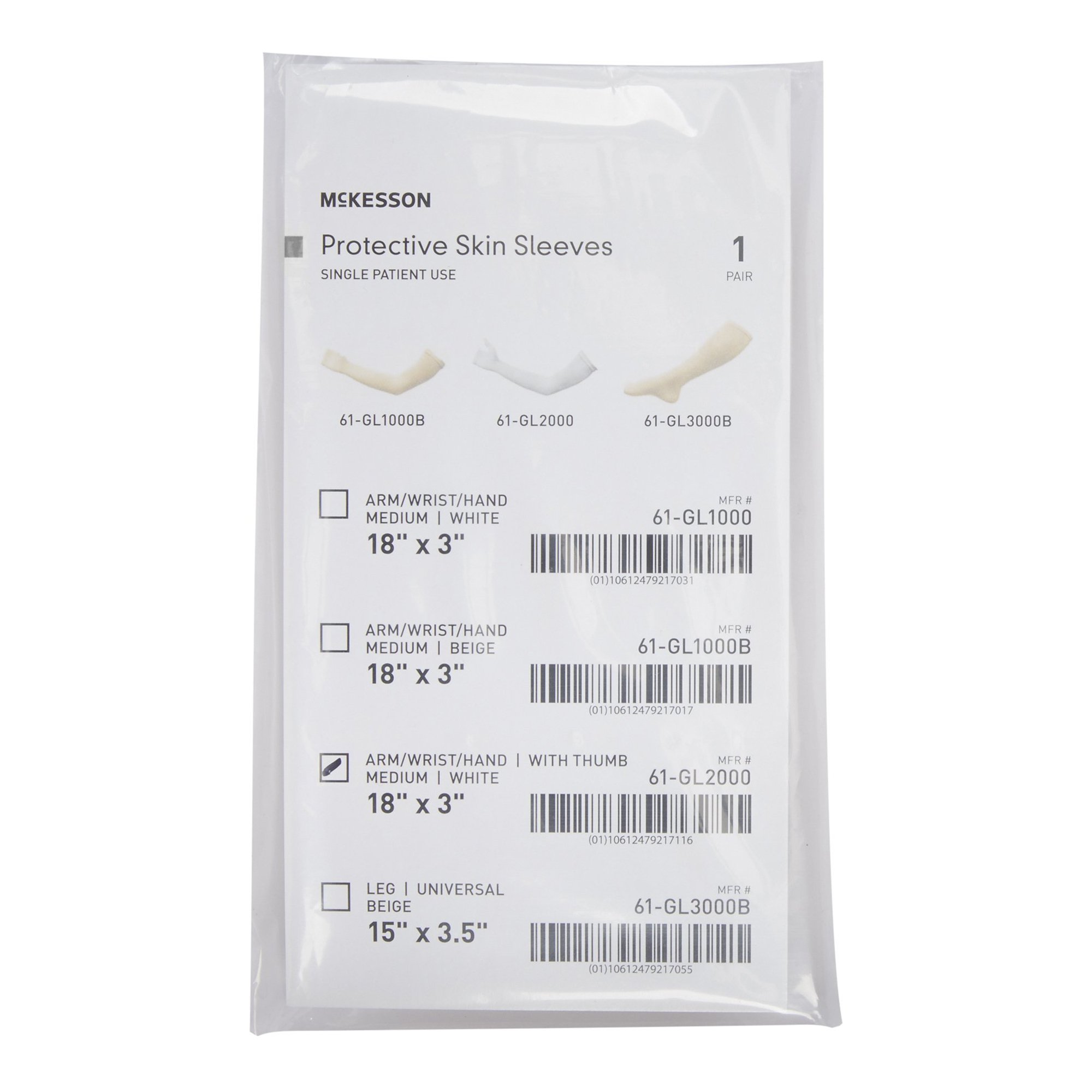McKesson Brand 61-GL2000 - McKesson Protective Skin Sleeve, Arm/Wrist/Hand, with Thumb, Medium, White - 1/Pair, 12/Case