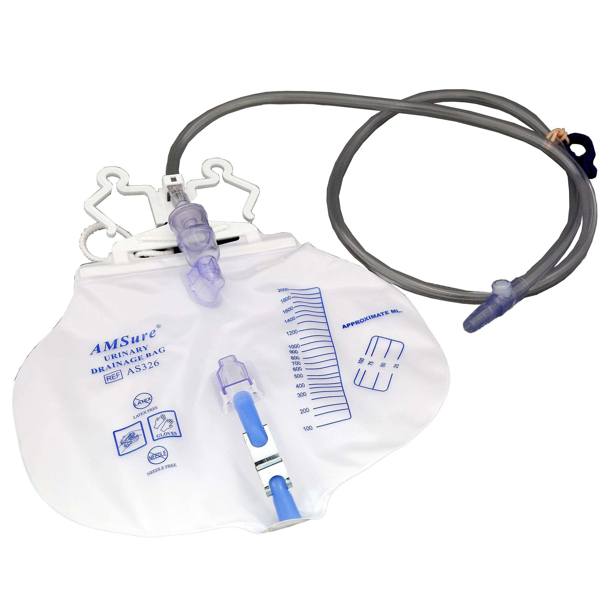 Amsino International - AS326 Urinary Drain Bag AMSure® Anti-Reflux Valve Sterile 2,000 mL Vinyl