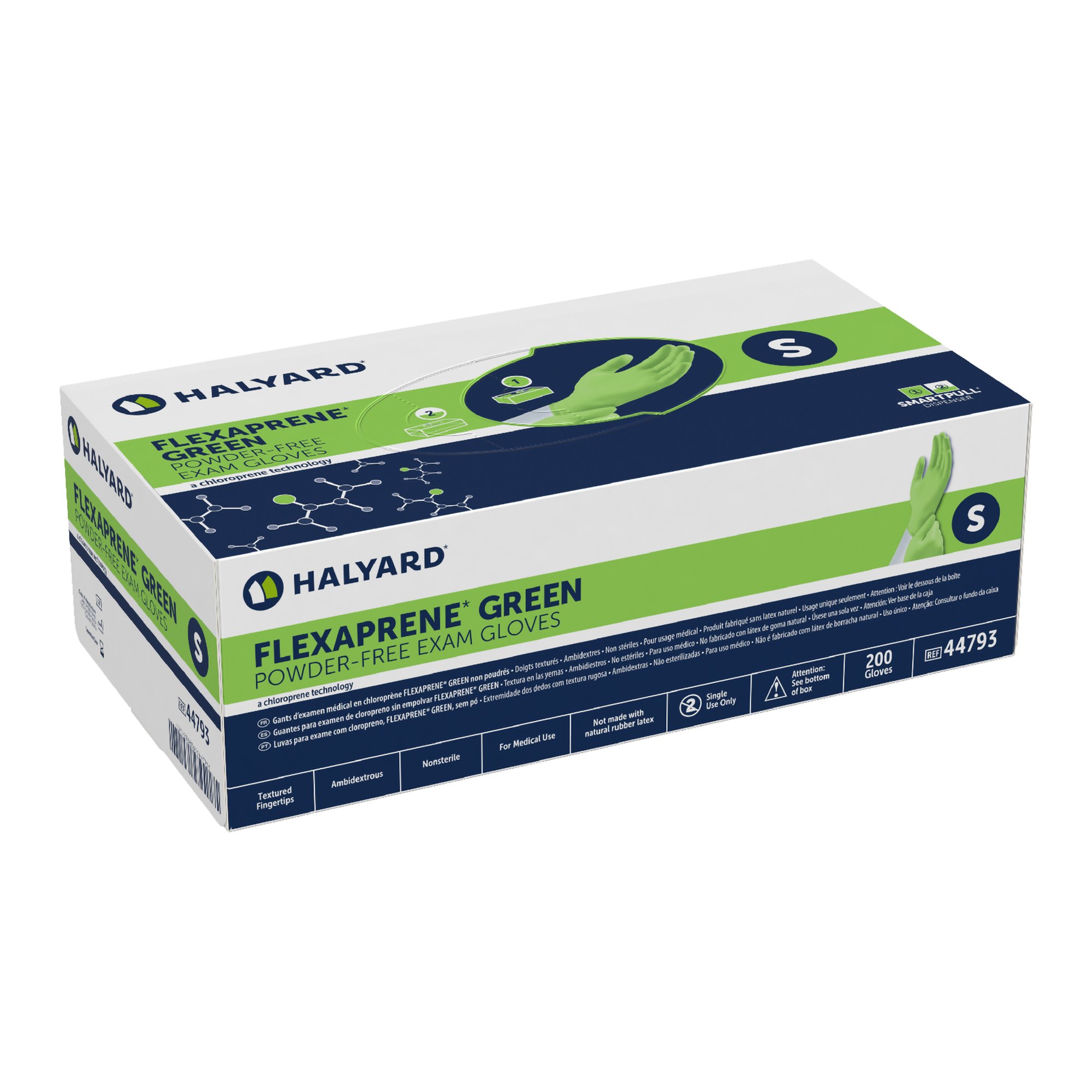 O&M Halyard Inc 44793 - Flexaprene Green Chloroprene Exam Glove, Small - 200/Box, 2000/Case