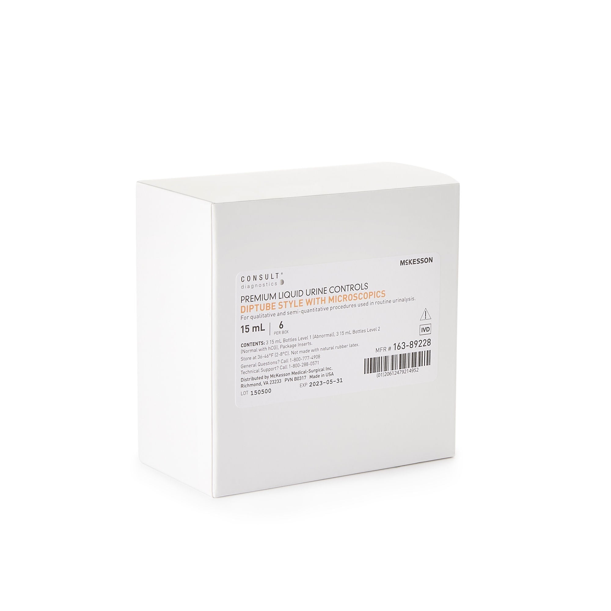 McKesson Brand - K-89228 Urine Chemistry Control Set McKesson Consult™ Microscopic Testing Positive Level / Negative Level 3 Level 1 (Abnormal) 15 mL Tubes, 3 Level 2 (Normal with hCG) 15 mL Tubes