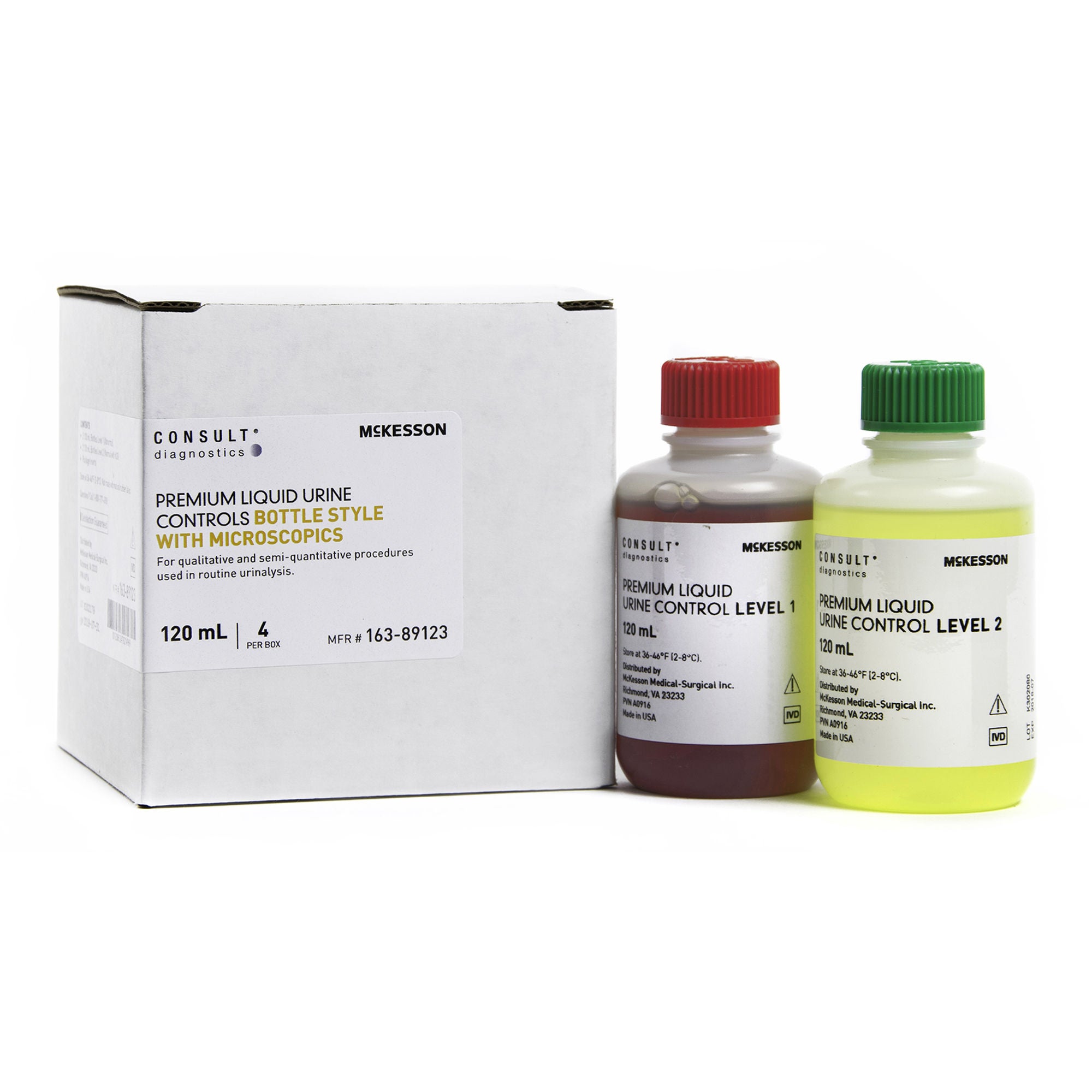 McKesson Brand - K-89123 Urine Chemistry Control Set McKesson Consult™ Microscopic Testing Positive Level / Negative Level 2 Level 1 (Abnormal) 120 mL Bottles, 2 Level 2 (Normal with hCG) 120 mL Bottles