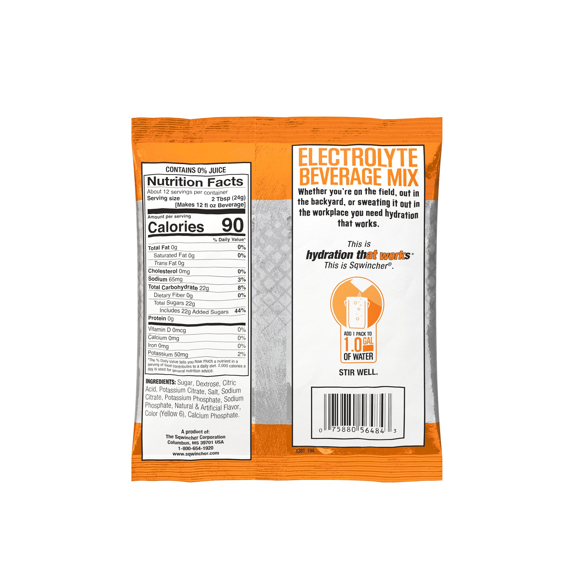 Kent Precision Foods 159016004 - Sqwincher® Powder Pack® Orange Electrolyte Replenishment Drink Mix - 20/Box, 80/Case