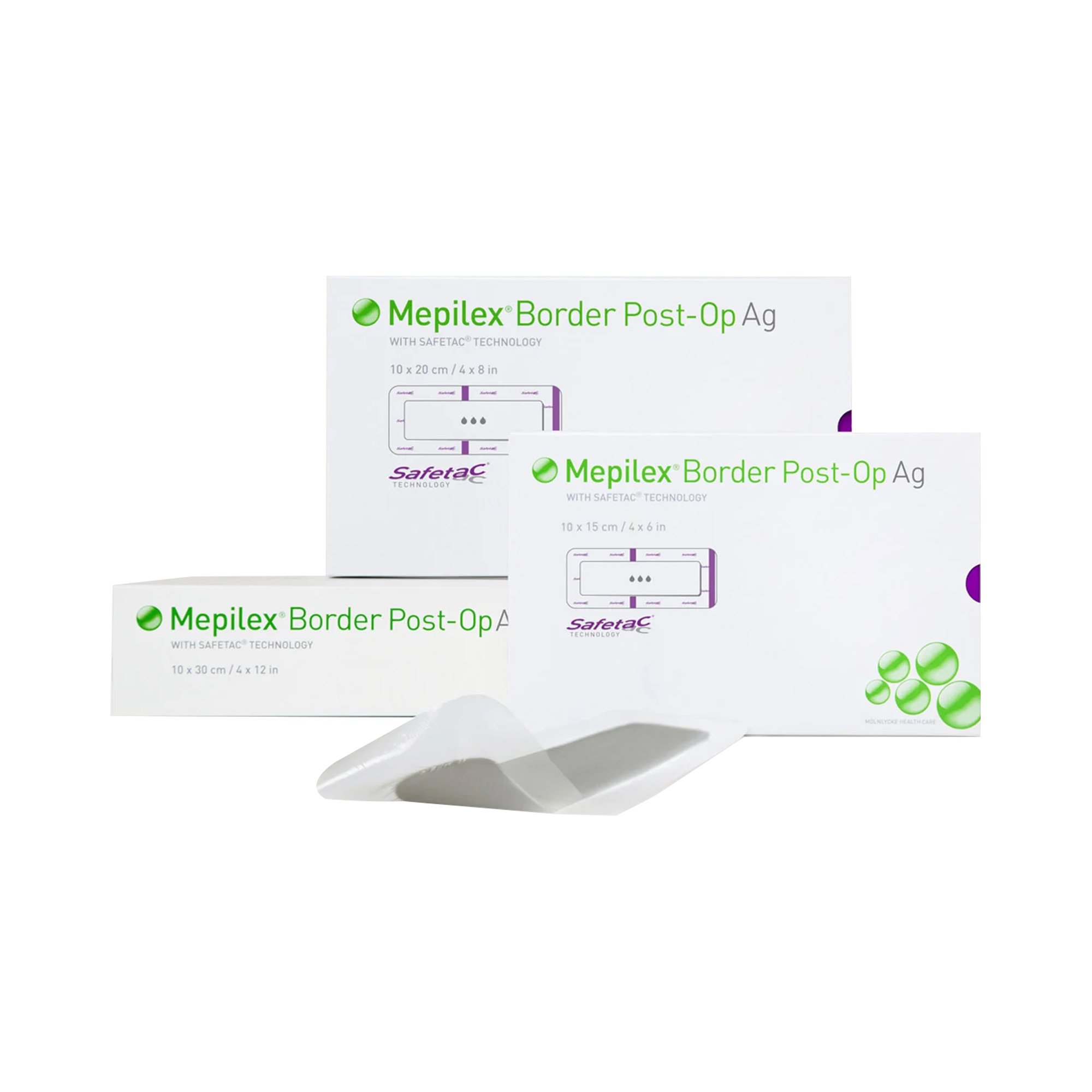 Molnlycke 498400 - Mepilex® Border Post Op AG Foam Dressing with Silver, 4 x 8 Inch - 1/Each, 5/Box, 25/Case