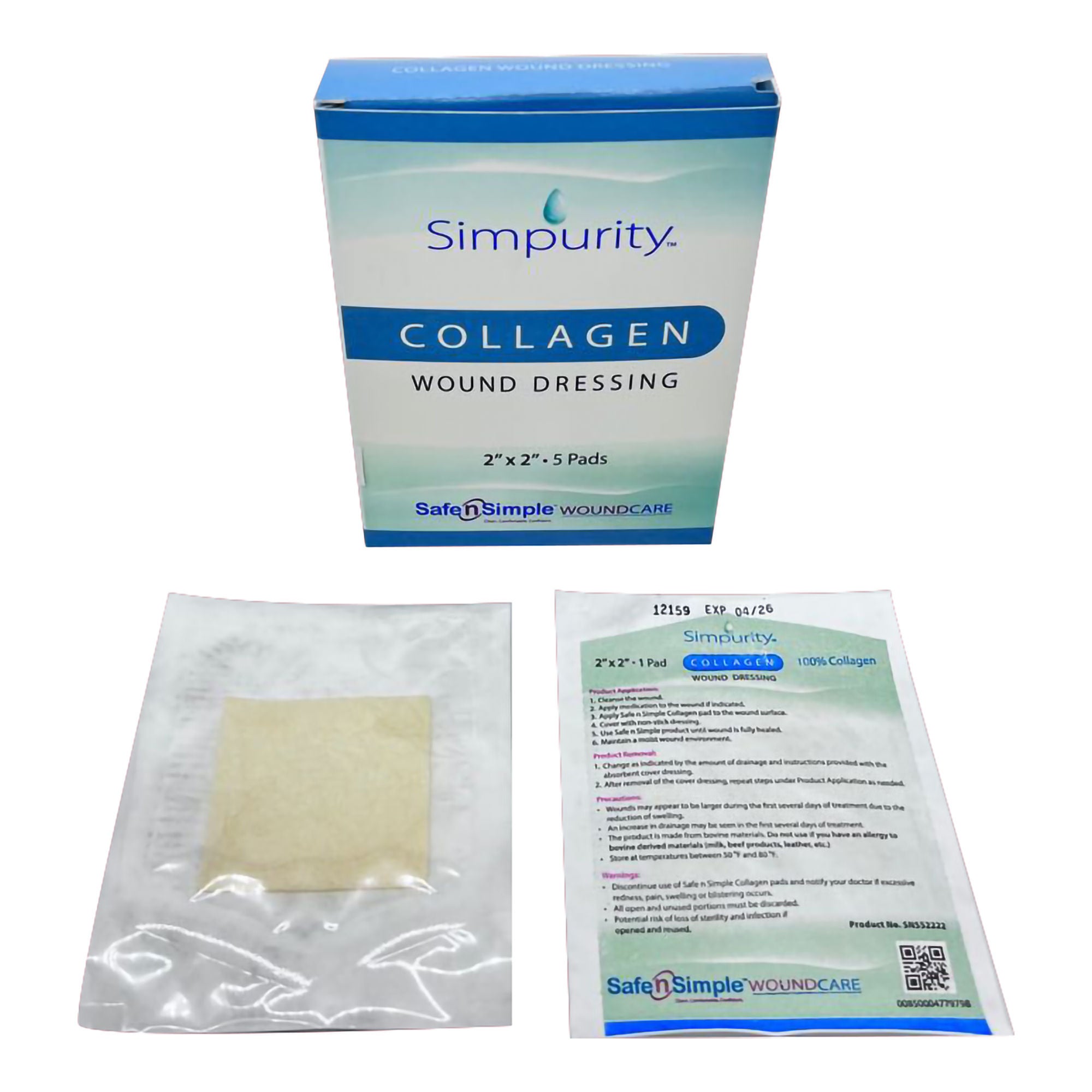 Safe N Simple - SNS52222 Collagen Dressing Simpurity™ 2 X 2 Inch Square Sterile