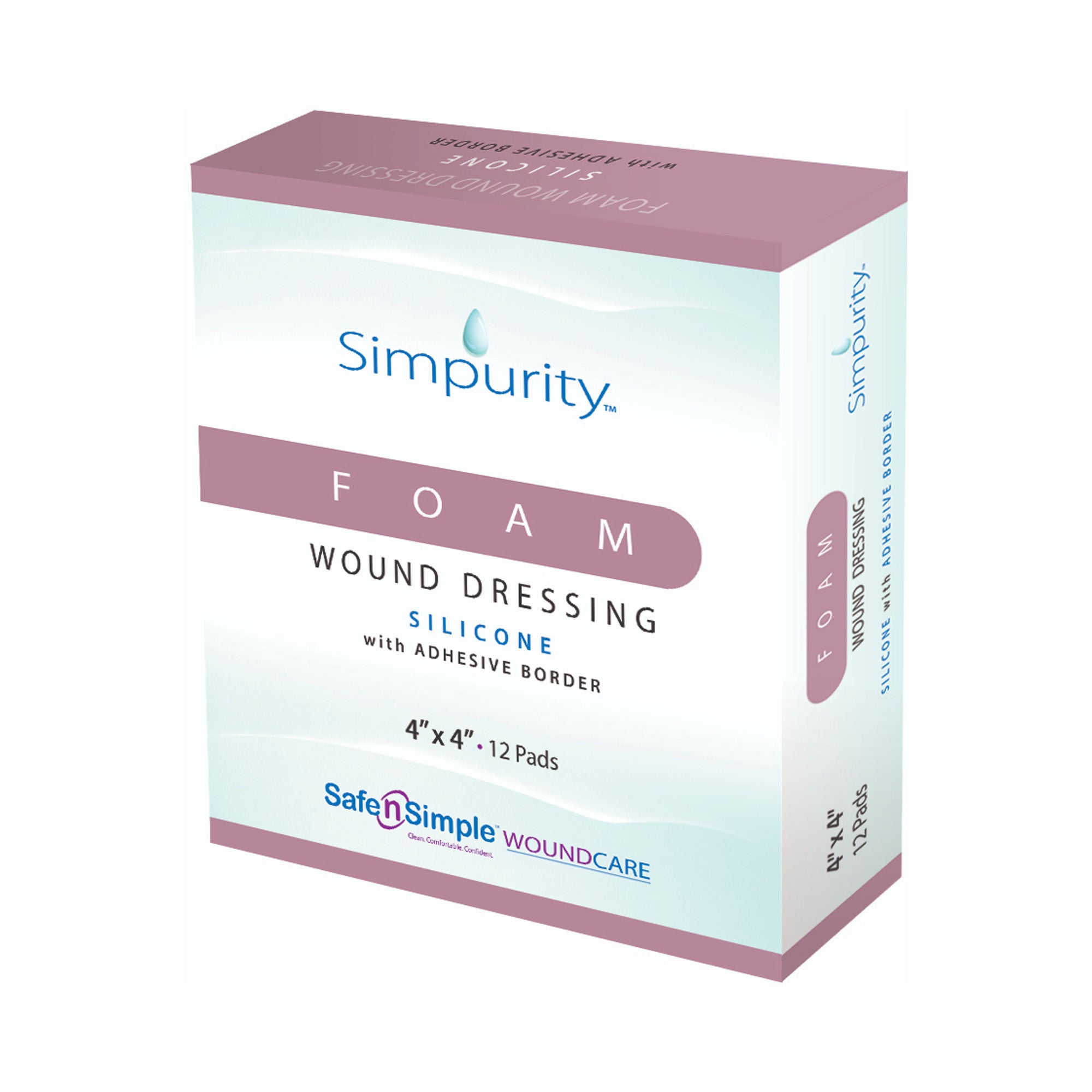 Safe N Simple - SNS77744 Foam Dressing Simpurity™ 4 X 4 Inch With Border Without Film Backing Silicone Adhesive Square Sterile