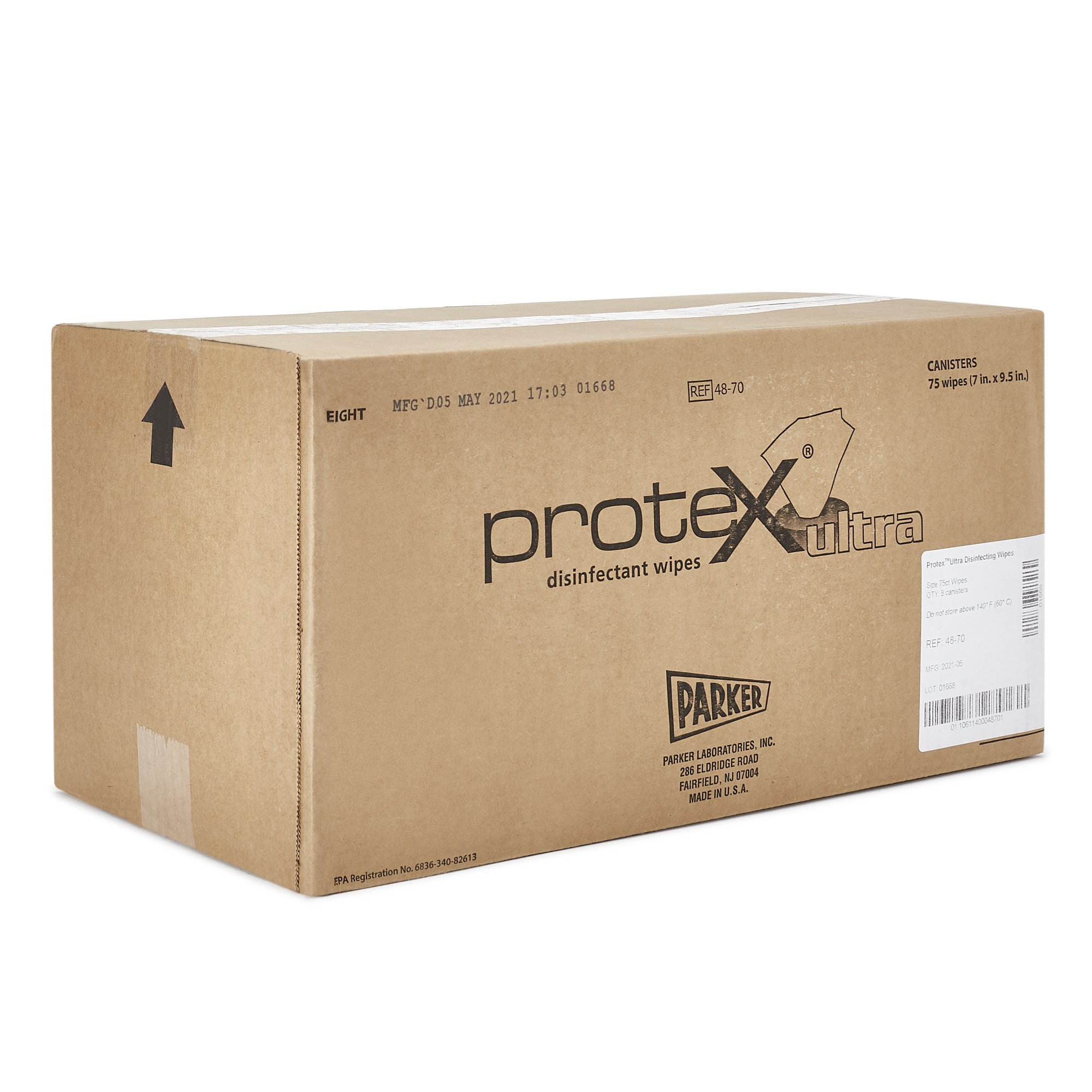 Parker Labs 48-70 - Protex® Ultra Disinfectant Wipes, Premoistened Broad Spectrum - 1/Canister, 8/Case