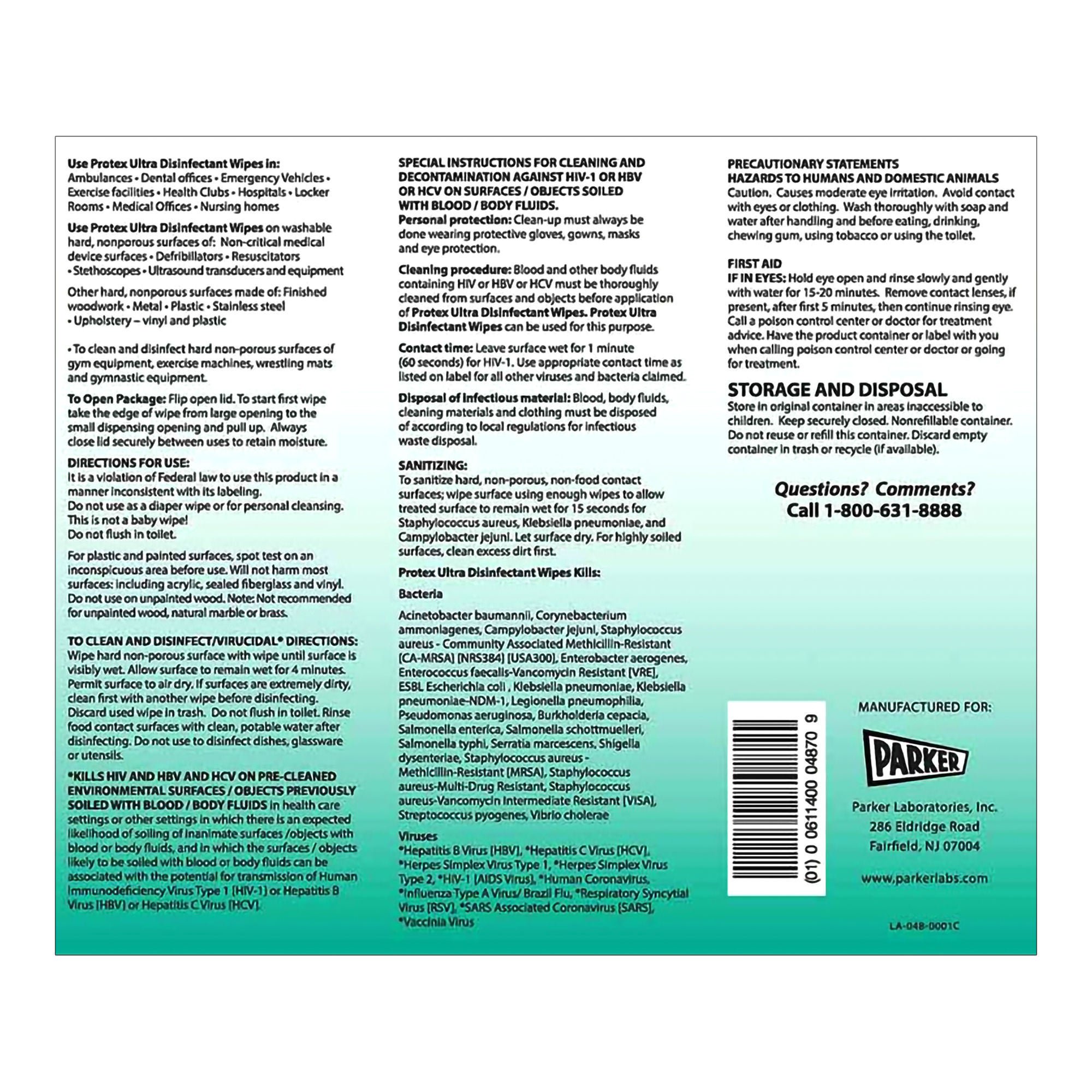 Parker Labs - 48-70 Protex® Ultra Disinfectant Wipes