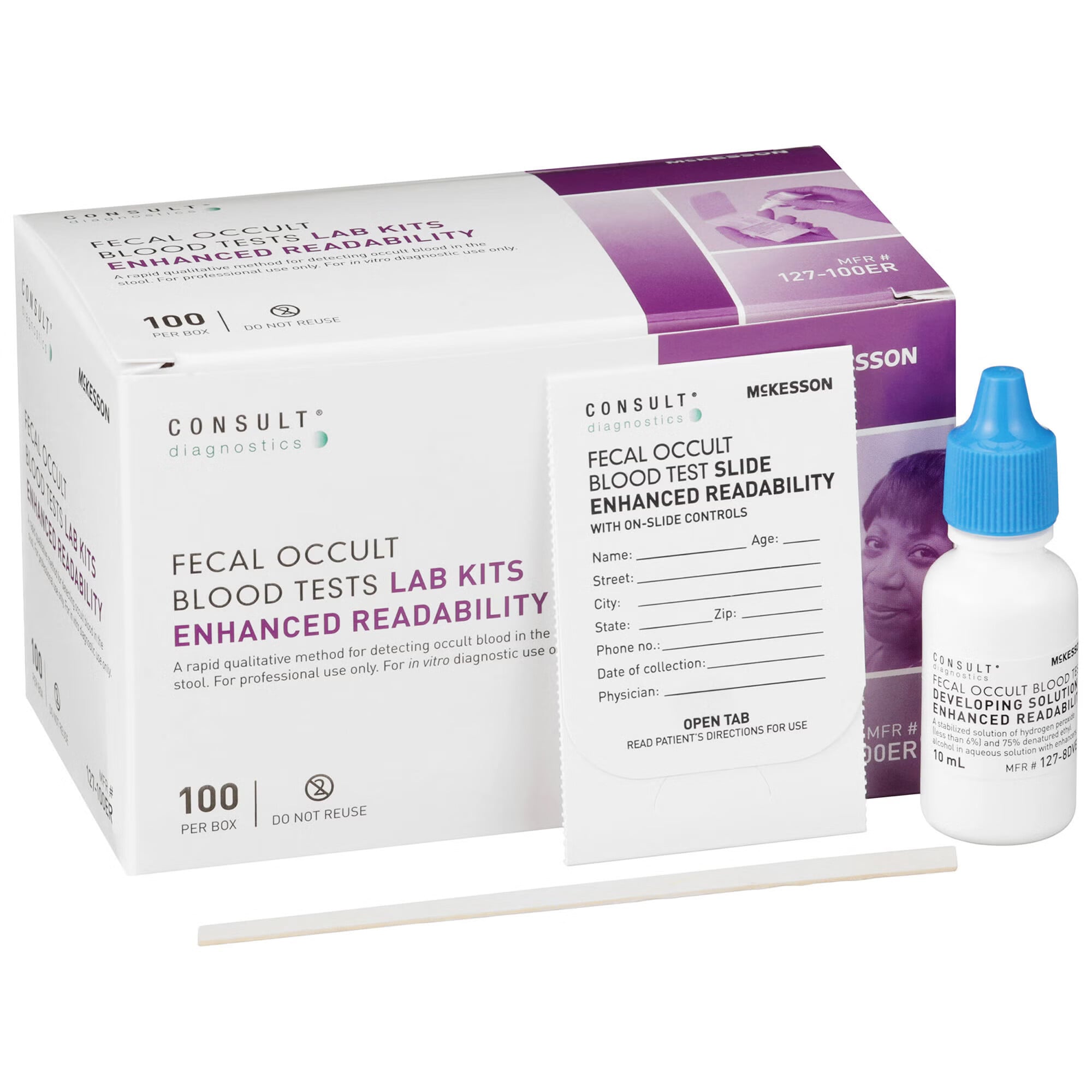 McKesson Brand - 127-100ER Cancer Screening Test Kit McKesson Consult™ Fecal Occult Blood Test (FOBT) 100 Tests CLIA Waived