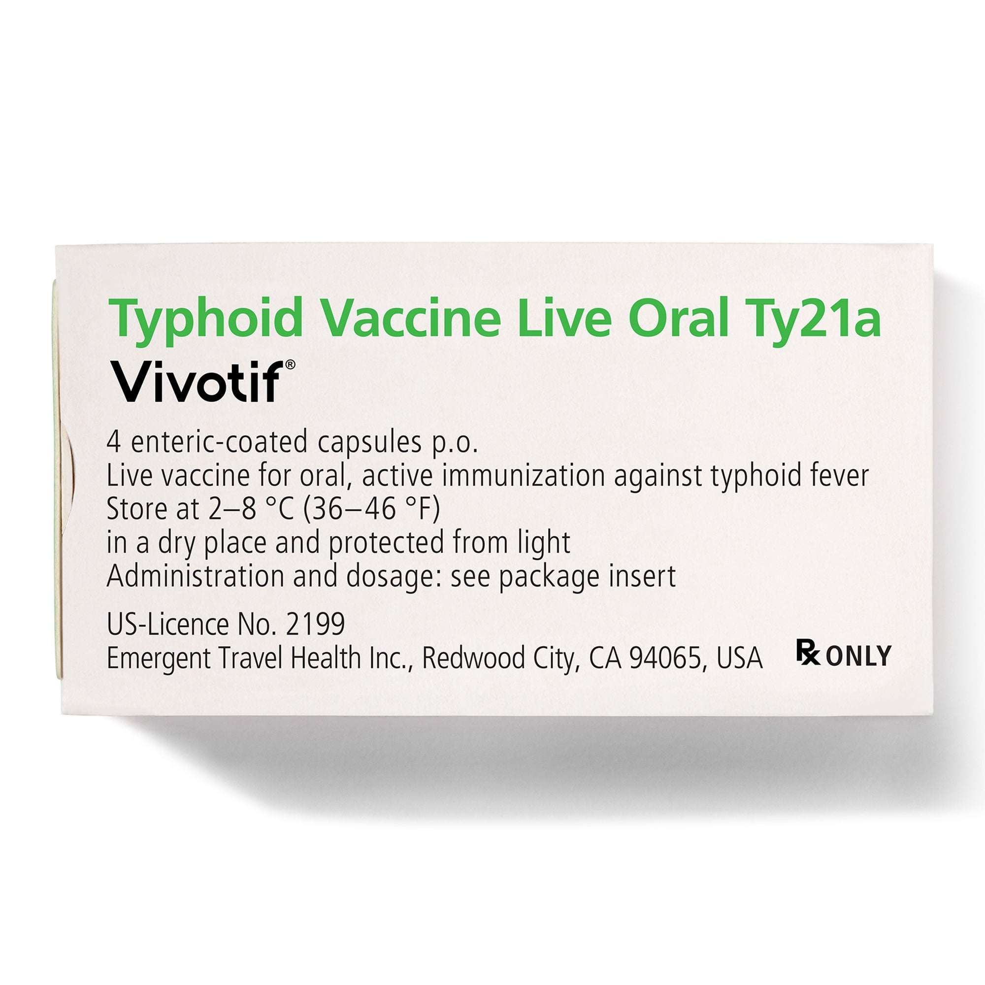 Bavarian Nordic Inc - 69401000002 Vivotif® Typhoid Vaccine Live, Attenuated 2B Unit Capsule 4 Capsules