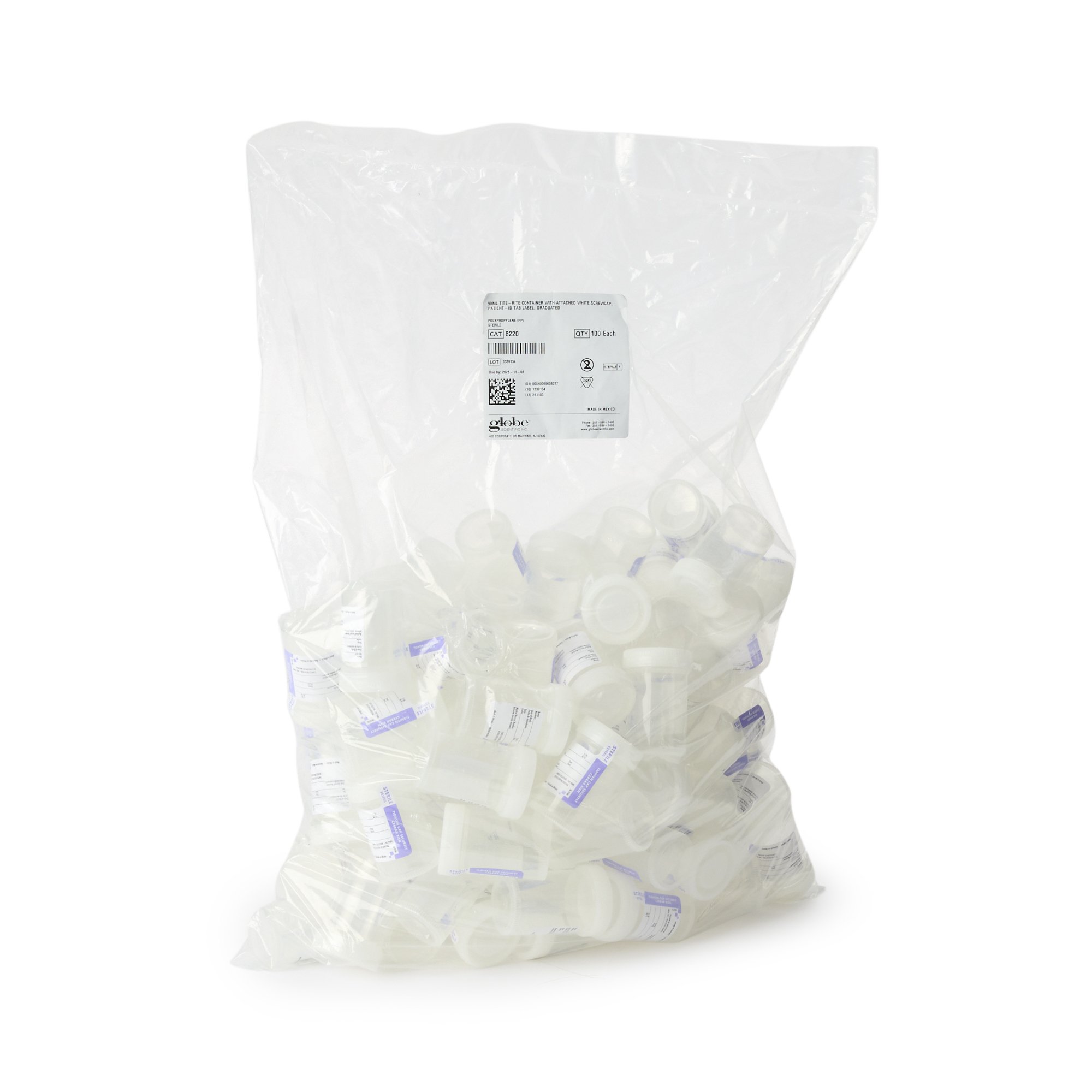 Globe Scientific 6220 - Tite-Rite™ Urine Specimen Container, 90 mL - 100/Bag, 400/Case