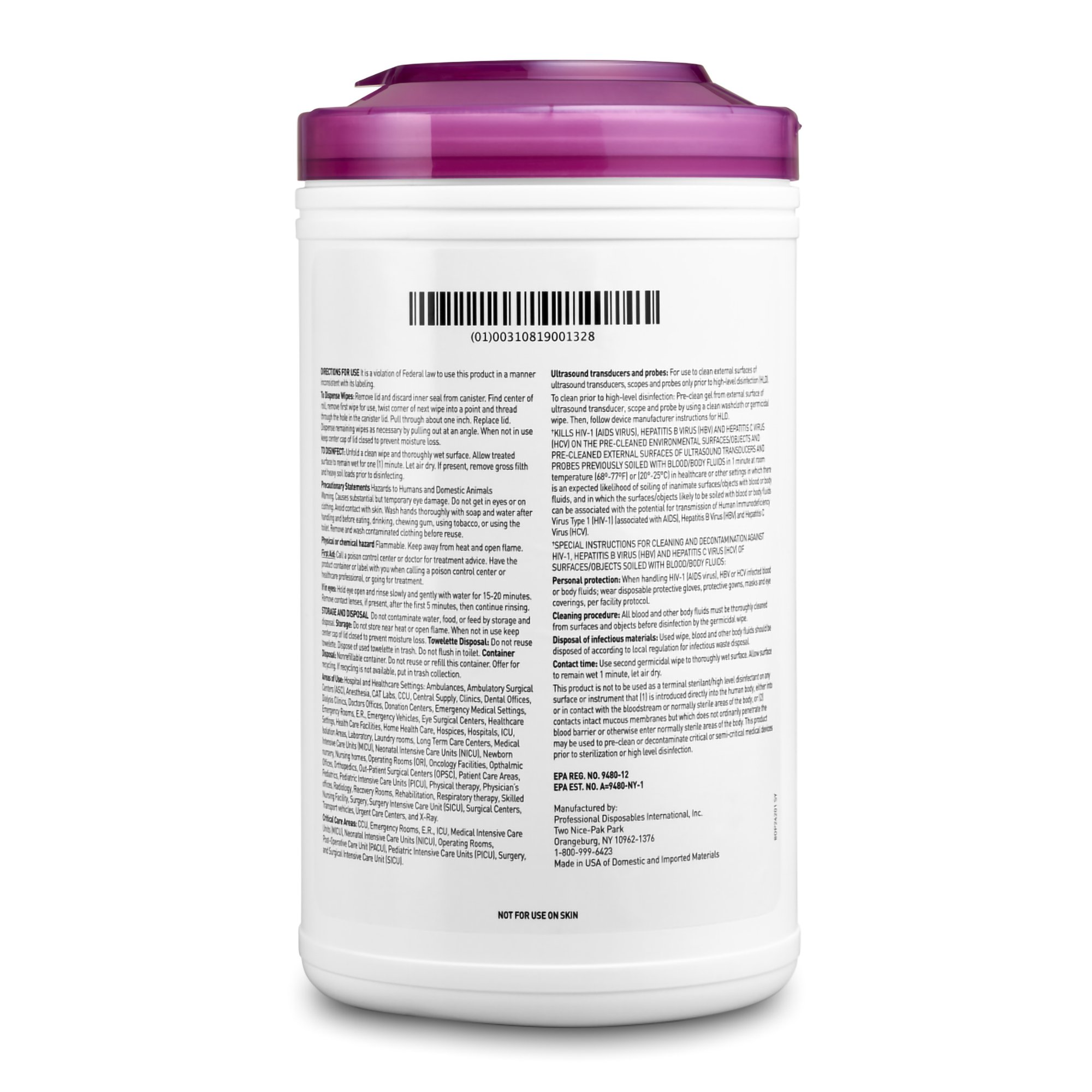 Professional Disposables P24284 - Sani-Cloth® Prime Extra Large Germicidal Disinfectant Wipes, 7.5 x 15 Inch - 70/Canister, 420/Case