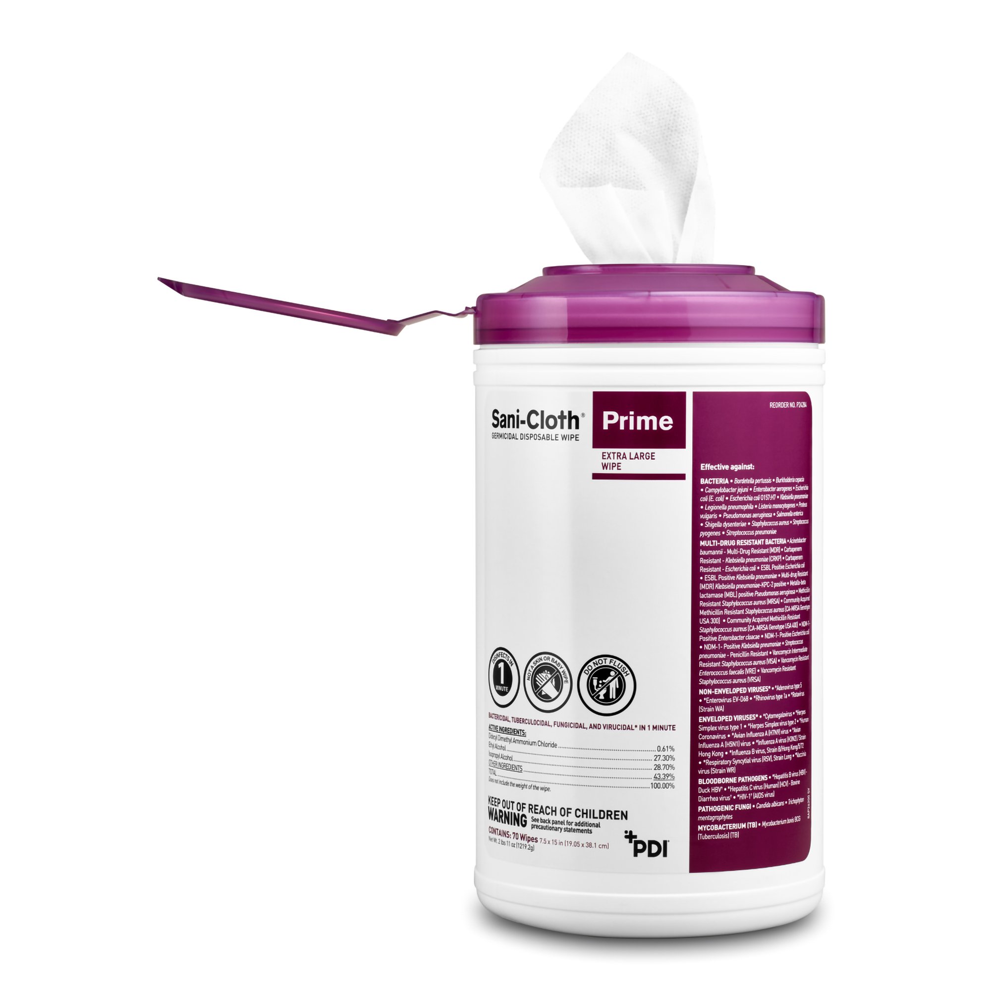 Professional Disposables P24284 - Sani-Cloth® Prime Extra Large Germicidal Disinfectant Wipes, 7.5 x 15 Inch - 70/Canister, 420/Case
