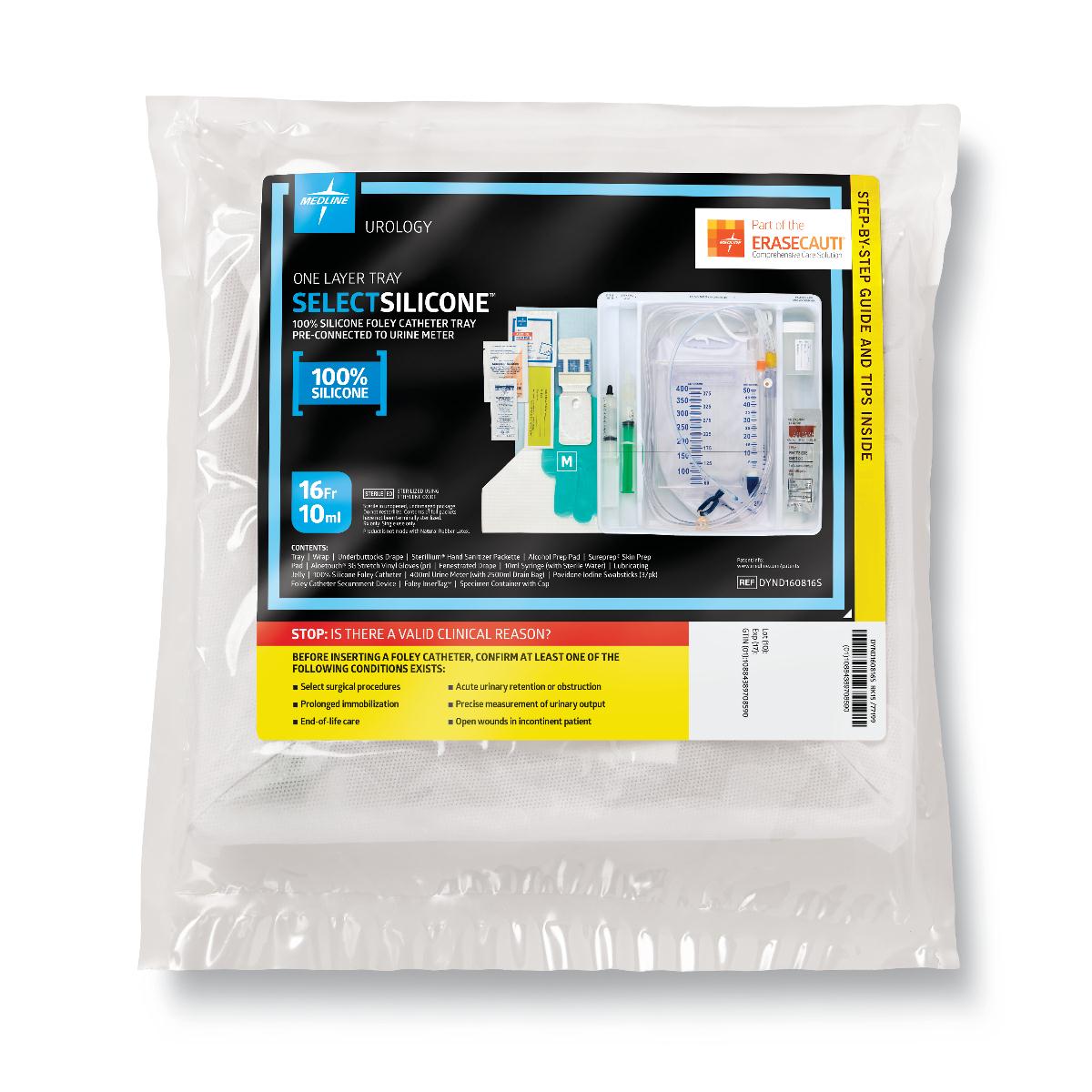 Medline - DYND160818 Indwelling Catheter Tray SelectSilicone™ Onelayer Foley 18 Fr. 10 cc Balloon Silicone