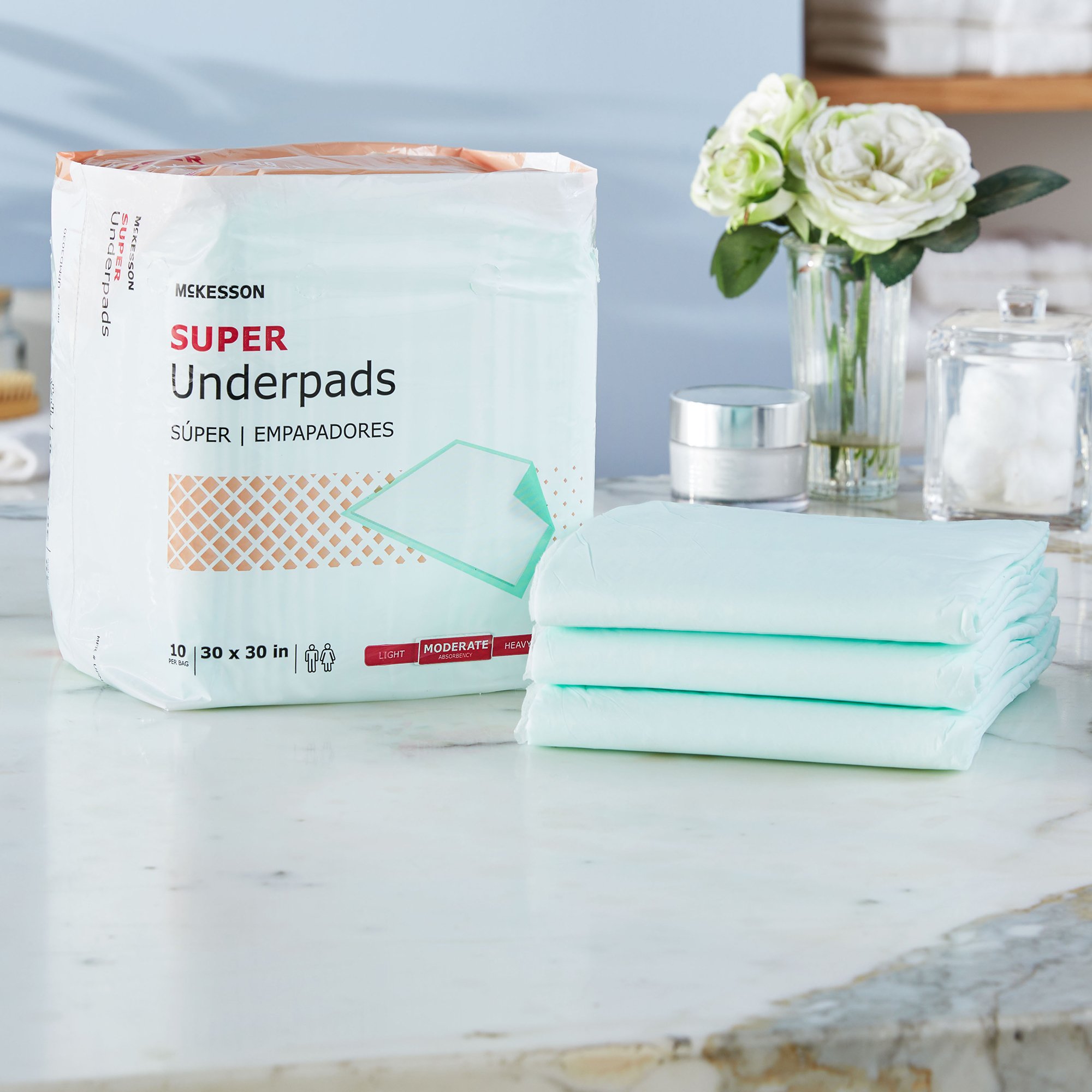 McKesson Brand UPMD3030-100 - McKesson Super Moderate Absorbency Underpad, 30 x 30 Inch - 10/Bag, 100/Case