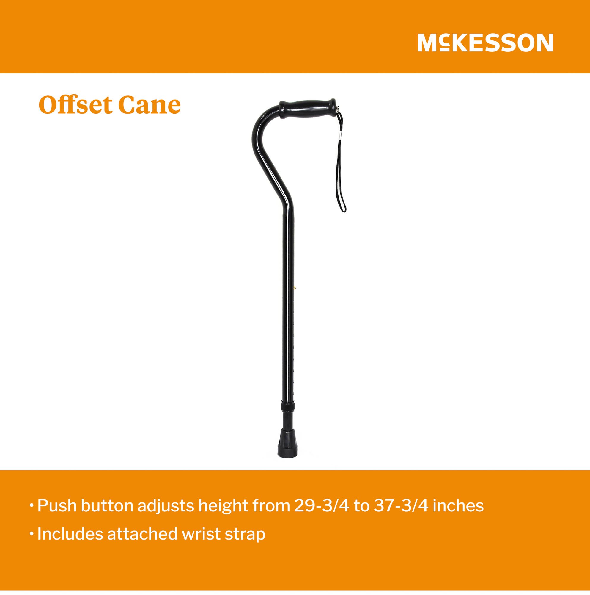 McKesson Brand 146-10305-6 - McKesson Steel Offset Cane, 29¾ – 37¾ Inch Height - 1/Each, 6/Case