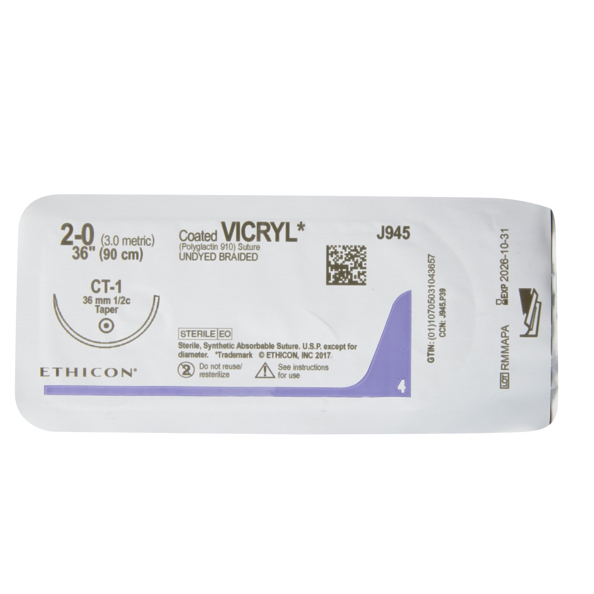 J & J Healthcare Systems J945H - Coated Vicryl™ Suture with Needle - 12/Dozen, 36/Box