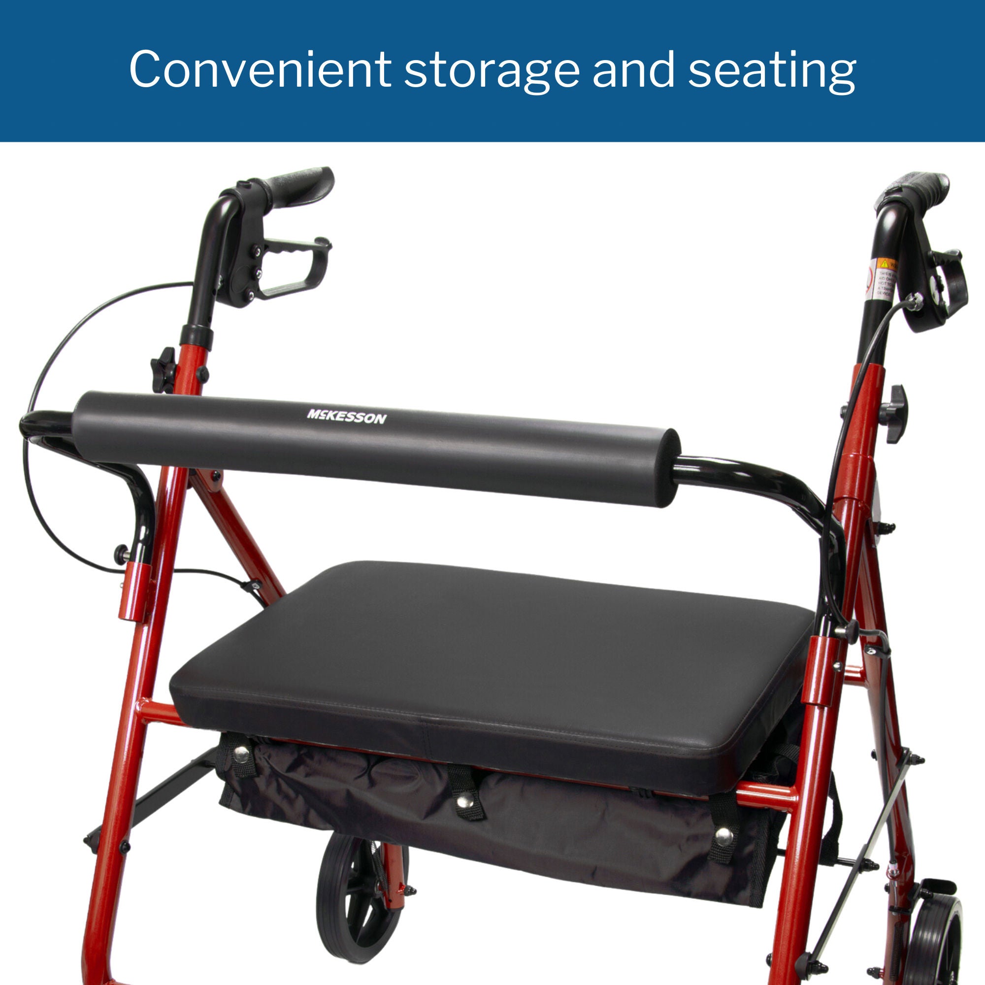 McKesson Brand - 146-10216RD-1 McKesson Bariatric Red Folding Steel Four-Wheel Rollator