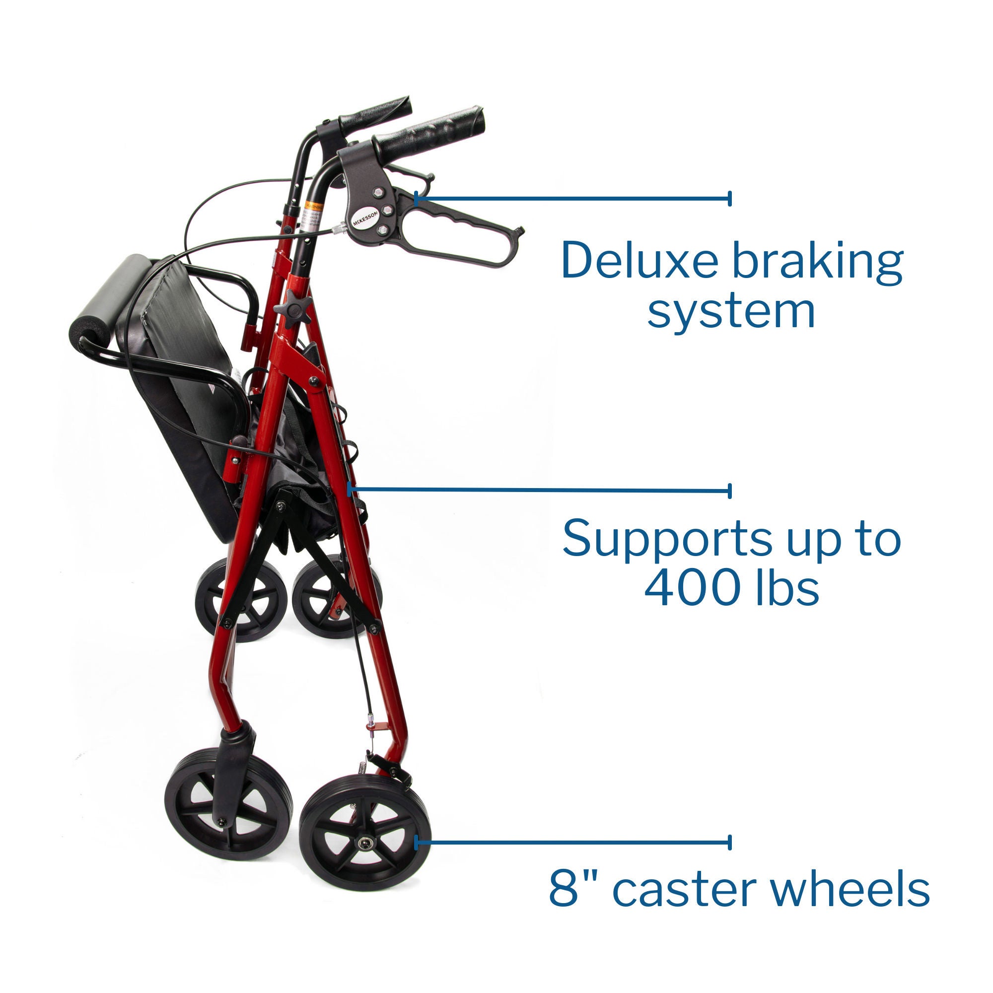 McKesson Brand - 146-10216RD-1 McKesson Bariatric Red Folding Steel Four-Wheel Rollator