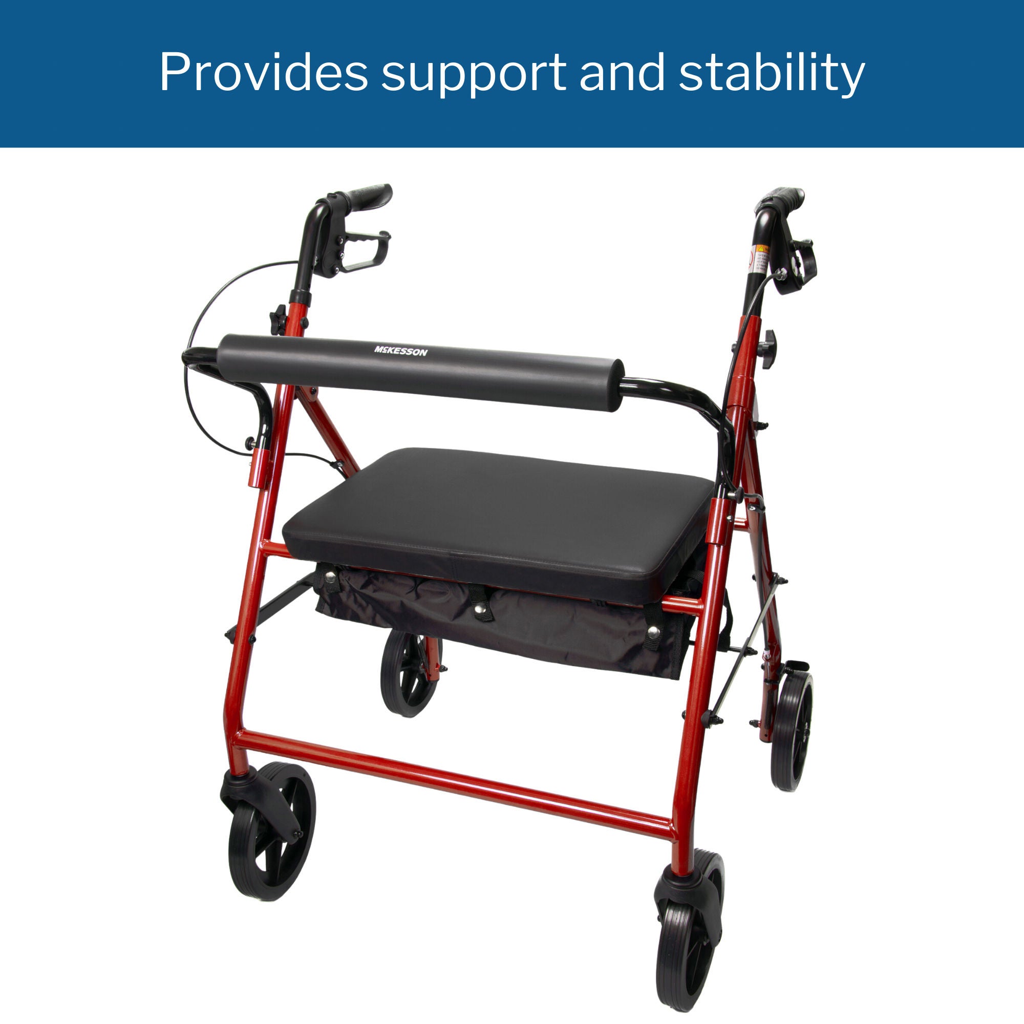 McKesson Brand - 146-10216RD-1 McKesson Bariatric Red Folding Steel Four-Wheel Rollator